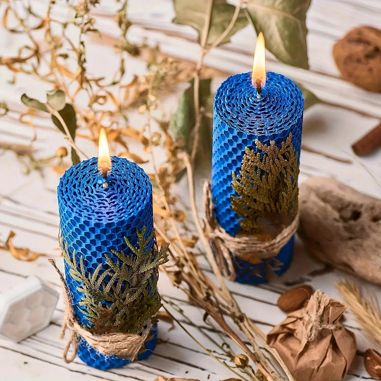 Beeswax Candles with Dried Flowers, Multicolor 4 Piece Oval Set by House Of Avana