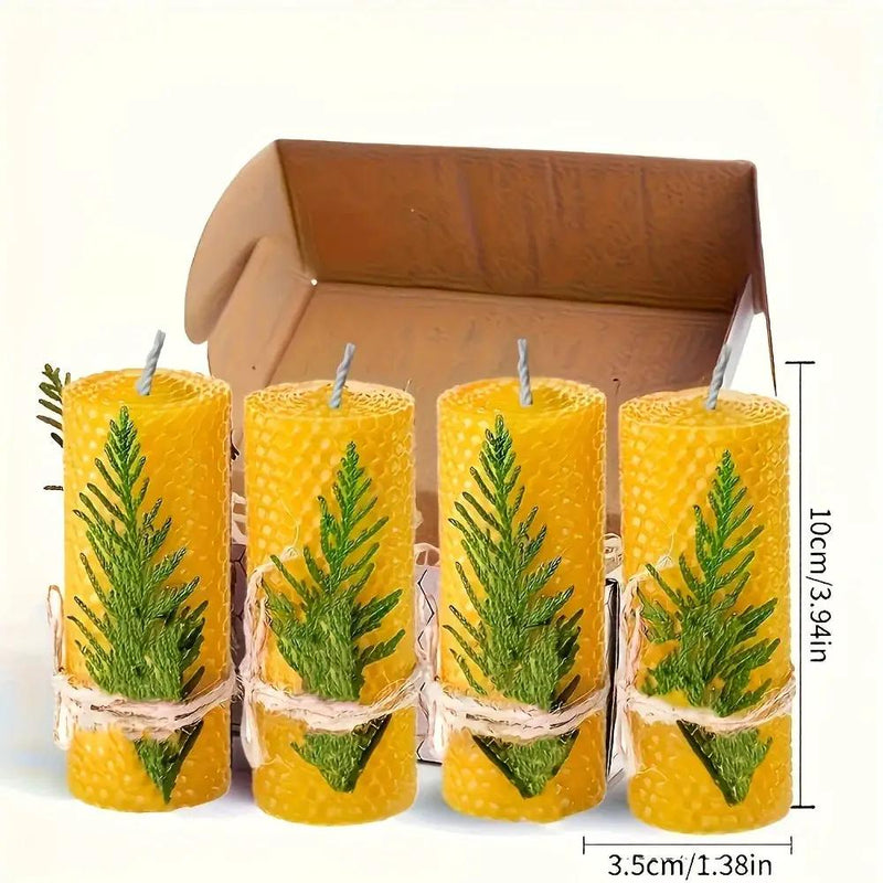 Beeswax Candles with Dried Flowers, Multicolor 4 Piece Oval Set by House Of Avana