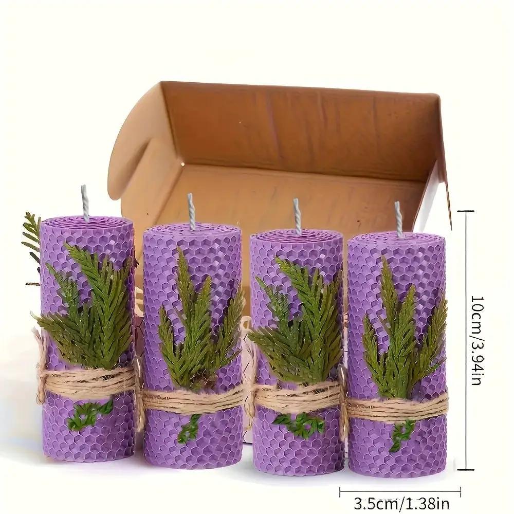 Beeswax Candles with Dried Flowers, Multicolor 4 Piece Oval Set by House Of Avana