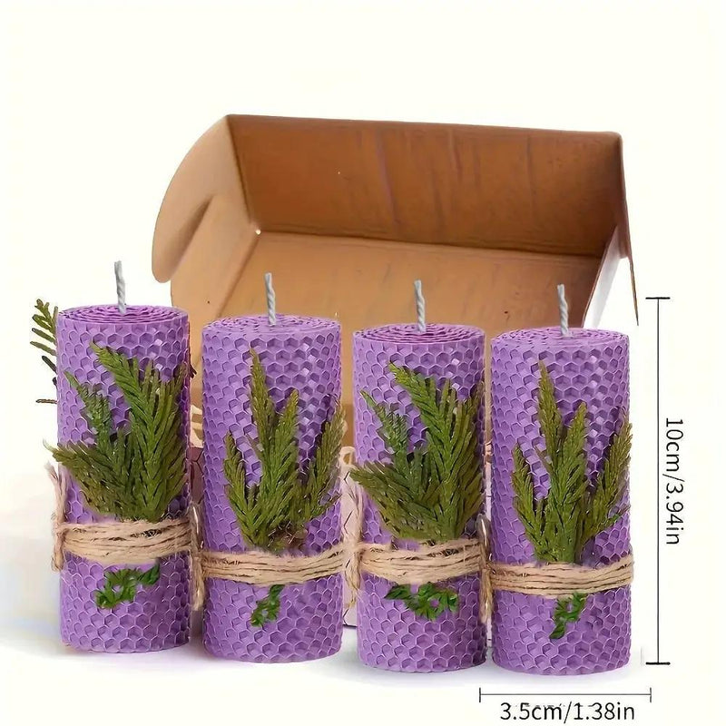 Beeswax Candles with Dried Flowers, Multicolor 4 Piece Oval Set by House Of Avana