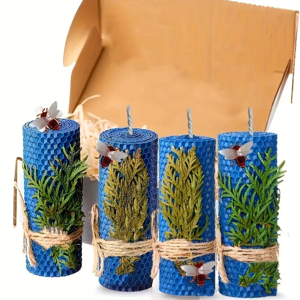 Beeswax Candles with Dried Flowers, Multicolor 4 Piece Oval Set by House Of Avana