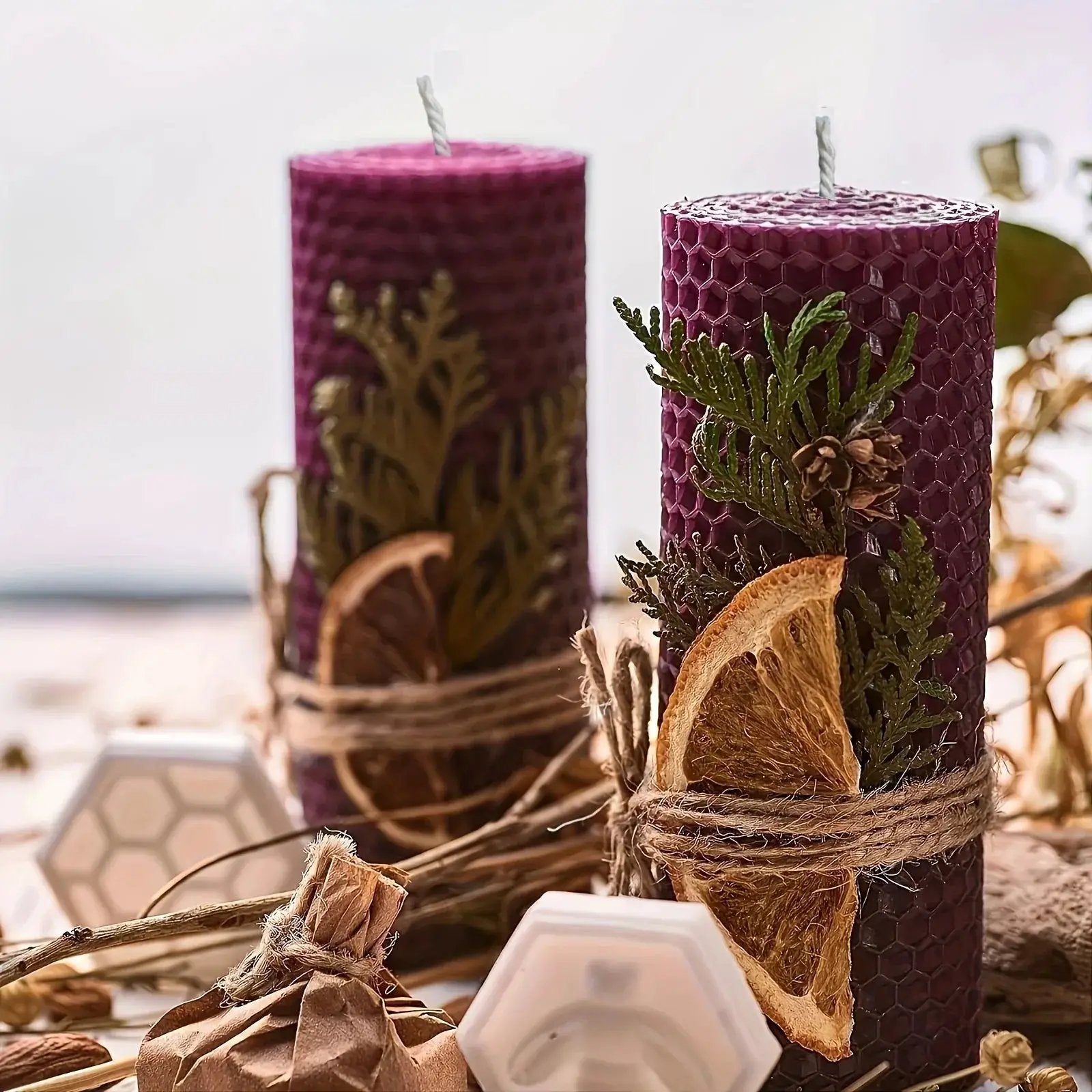 Beeswax Candles with Dried Flowers, Multicolor 4 Piece Oval Set by House Of Avana