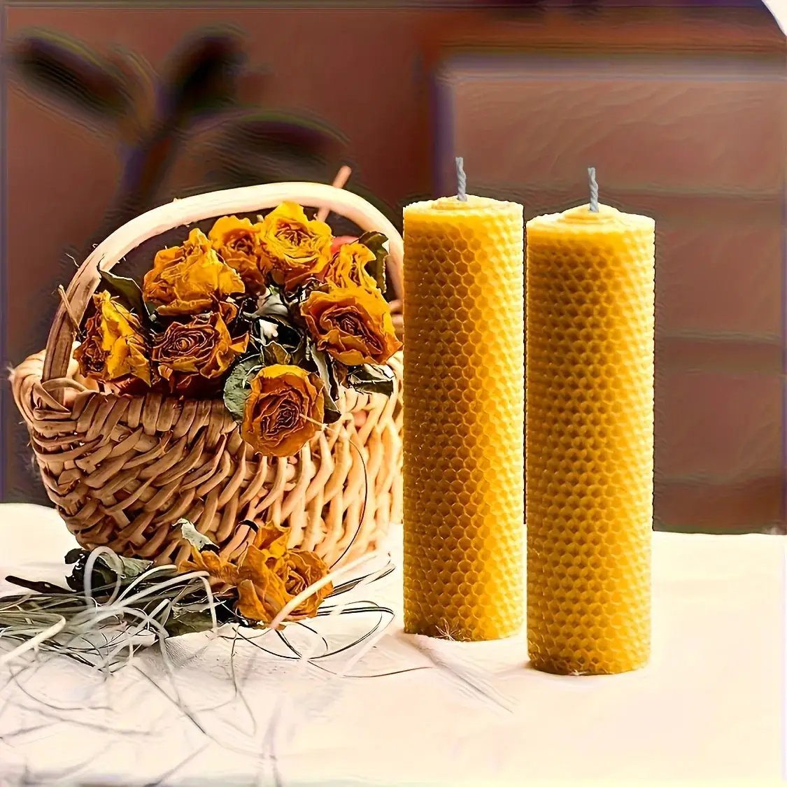 Beeswax Candles with Dried Flowers, Multicolor 4 Piece Oval Set by House Of Avana