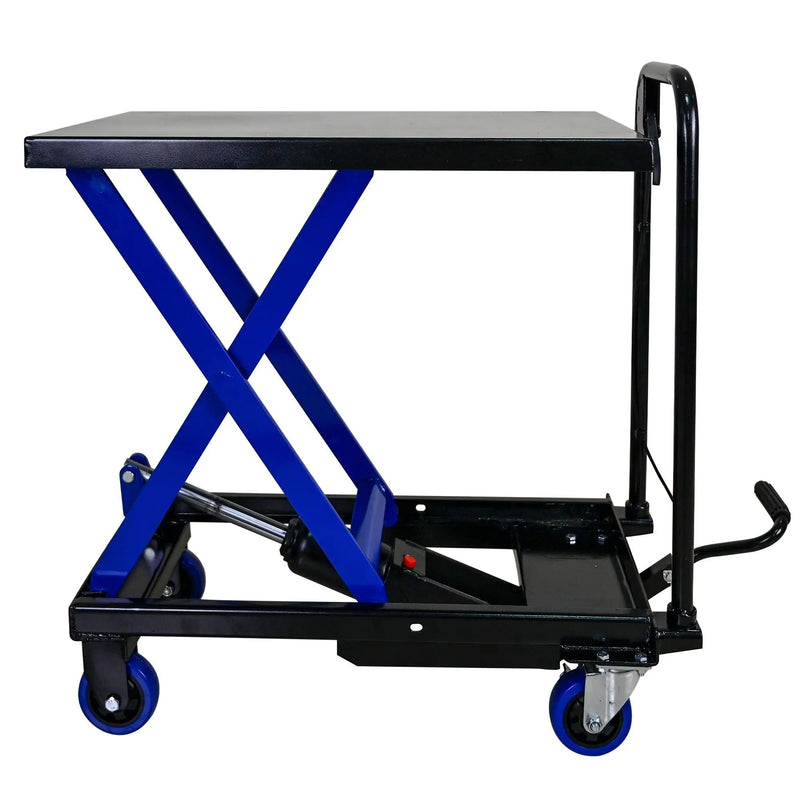 Hydraulic Lift Trolley, 500 Lbs Capacity, With 4 Wheels, For Material Handling And Transportation - Black / Blue by HouseOfZazla