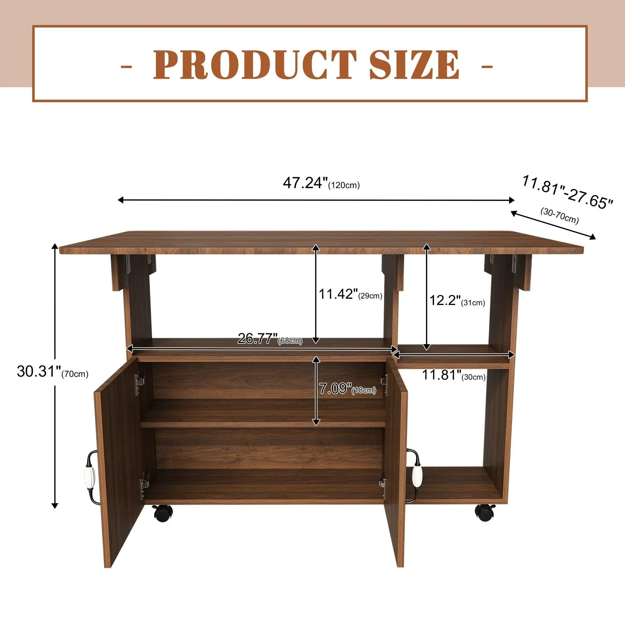 Multi Functional Folding Table With Storage Shelves And Wheels by Unique Piece Furniture