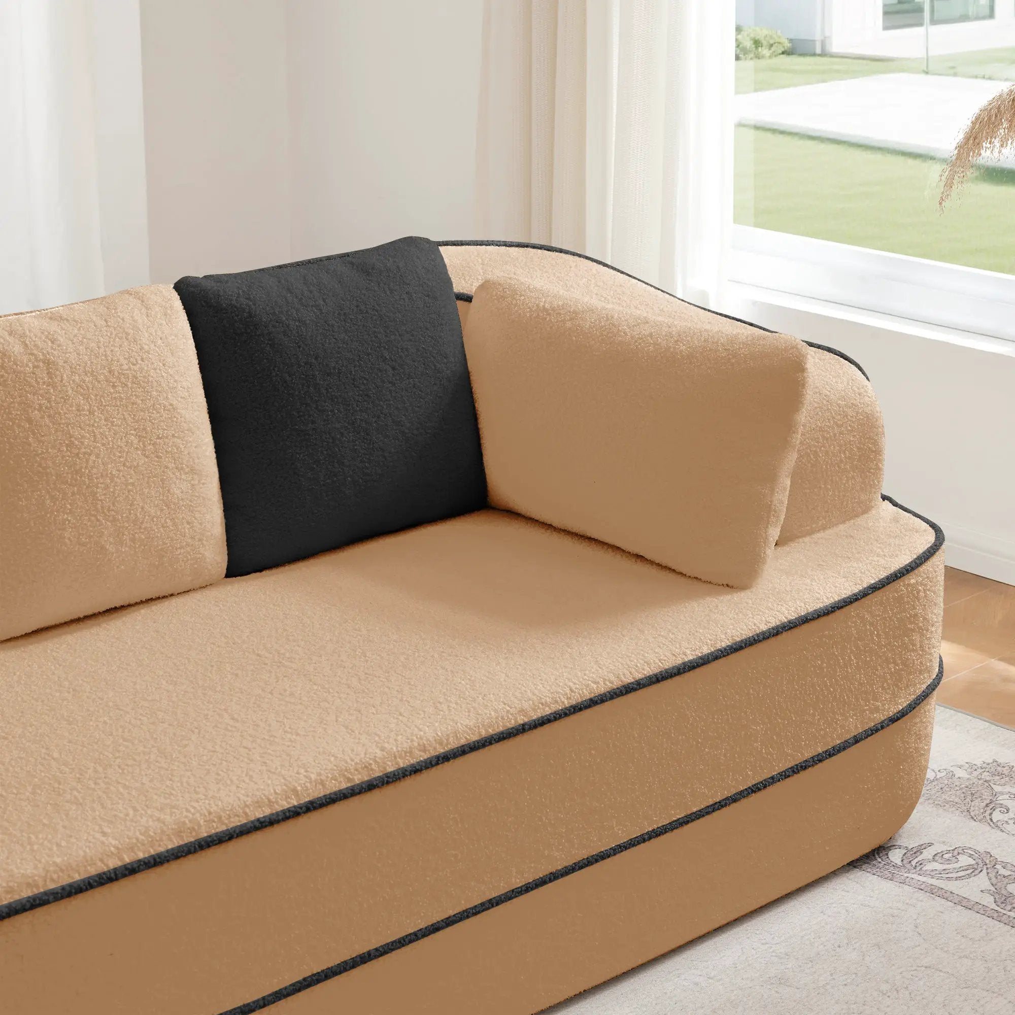 Elysees Left Chaise Sofa With Pillows Teddy Fabric - Camel by HouseOfZazla