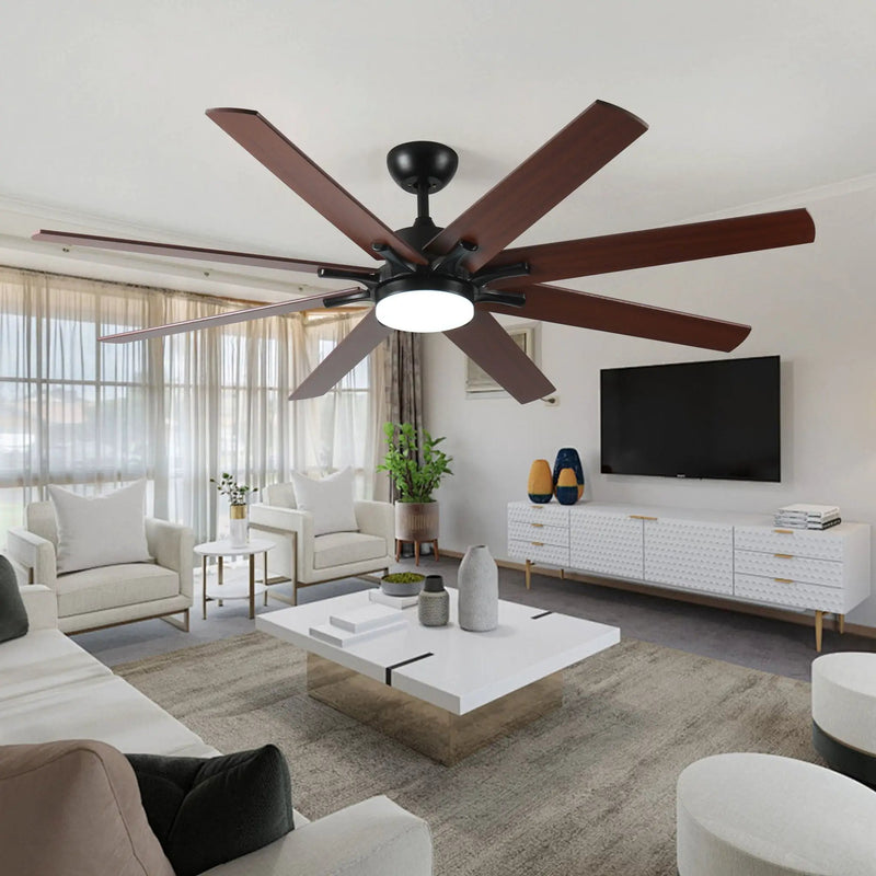 Large Ceiling Fans With Lights And Remote, Indoor / Outdoor Modern Ceiling Fan For Kitchen Living Room Patio, 6 Speed Reversible Quiet DC Motor, Dual Finish 8 Blades - Black by HouseOfZazla