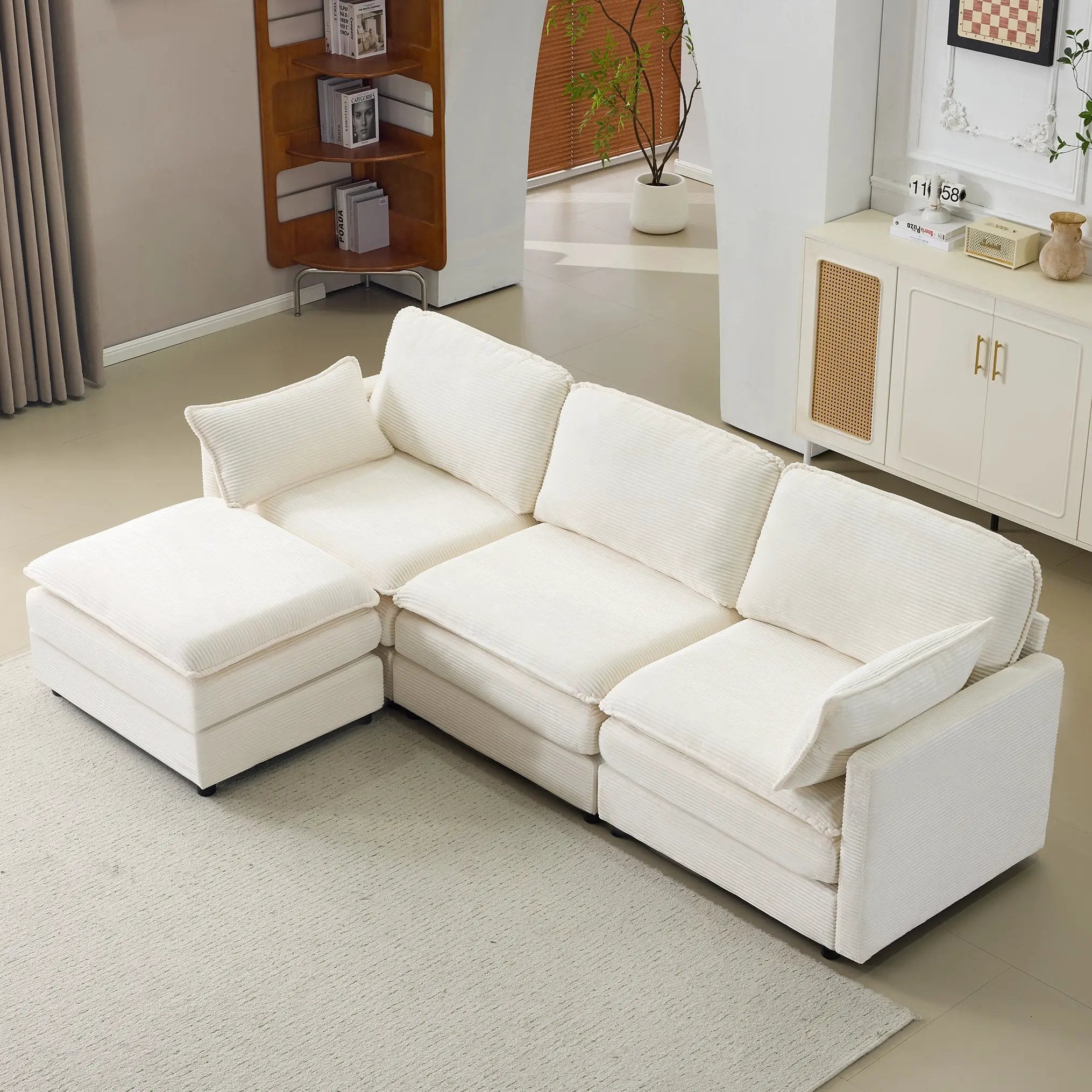 104" Plush Cloud 3 Seater Sofa: Modular Design with Ottoman by HouseOfZazla