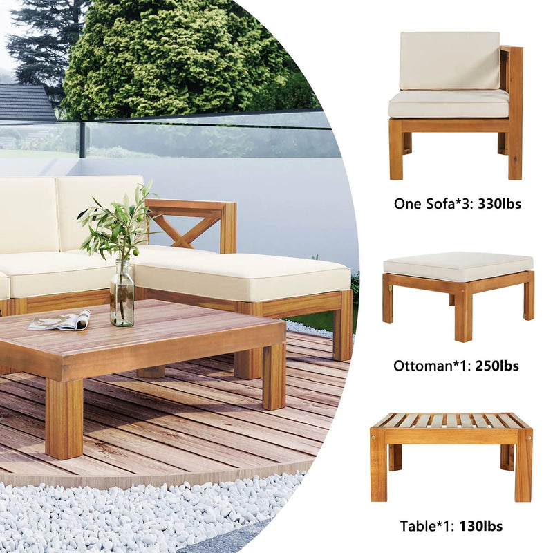 Topmax Outdoor Patio Wood 5-Piece Sectional Sofa Seating Group Set by HouseOfZazla
