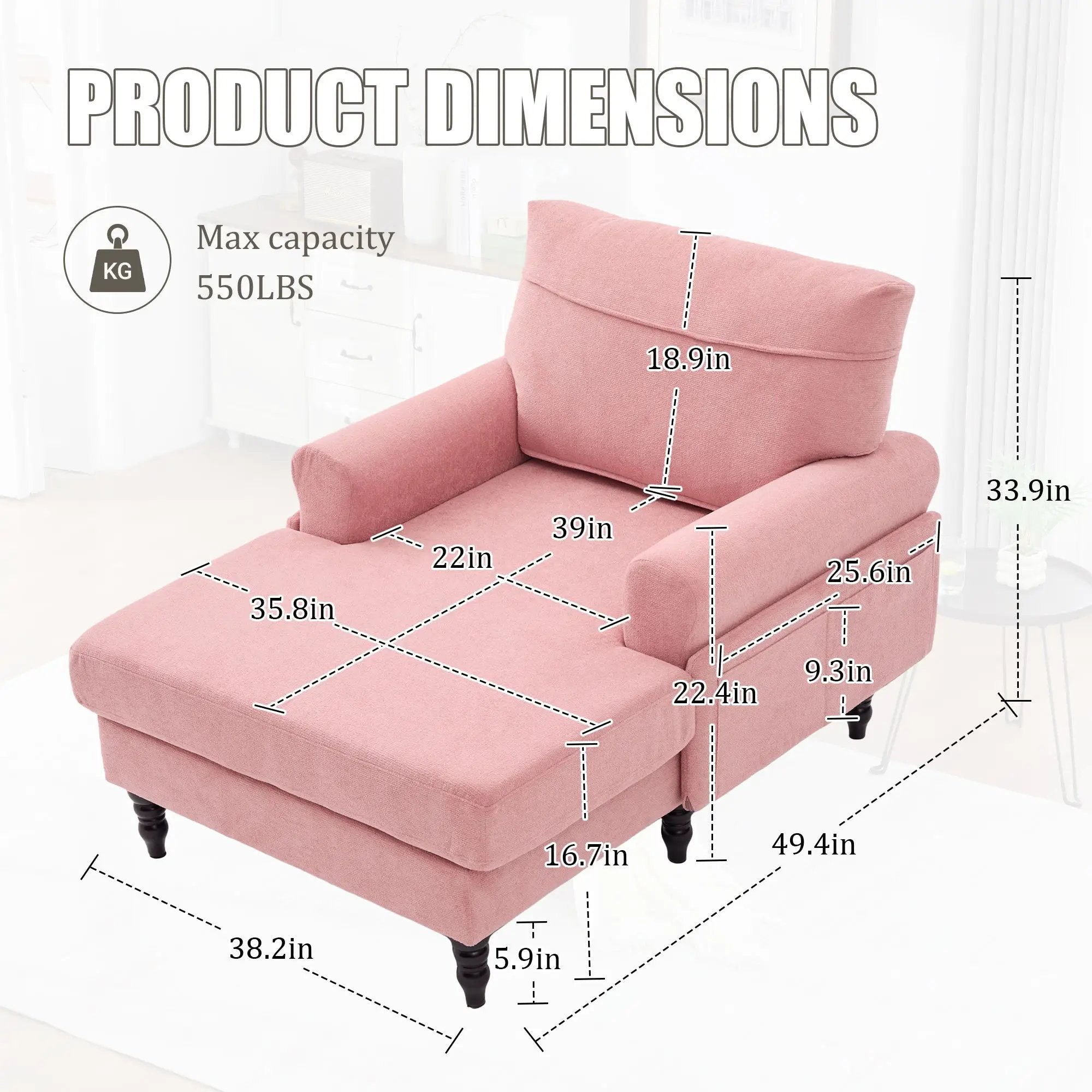 Modern Minimalist Chenille Fabric Chaise Lounge Recliner by HouseOfZazla