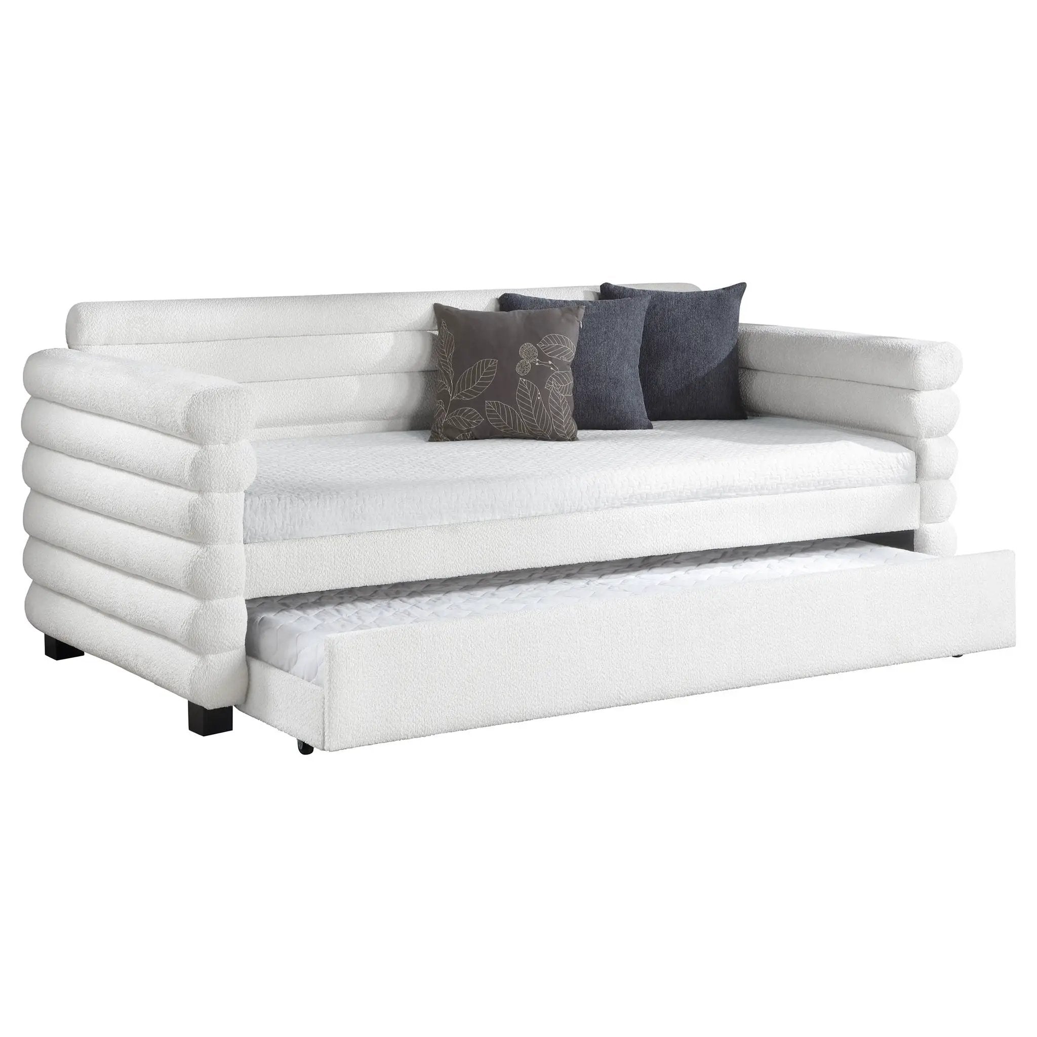 Fandango - Upholstered Twin Day Bed With Trundle - White by HouseOfZazla