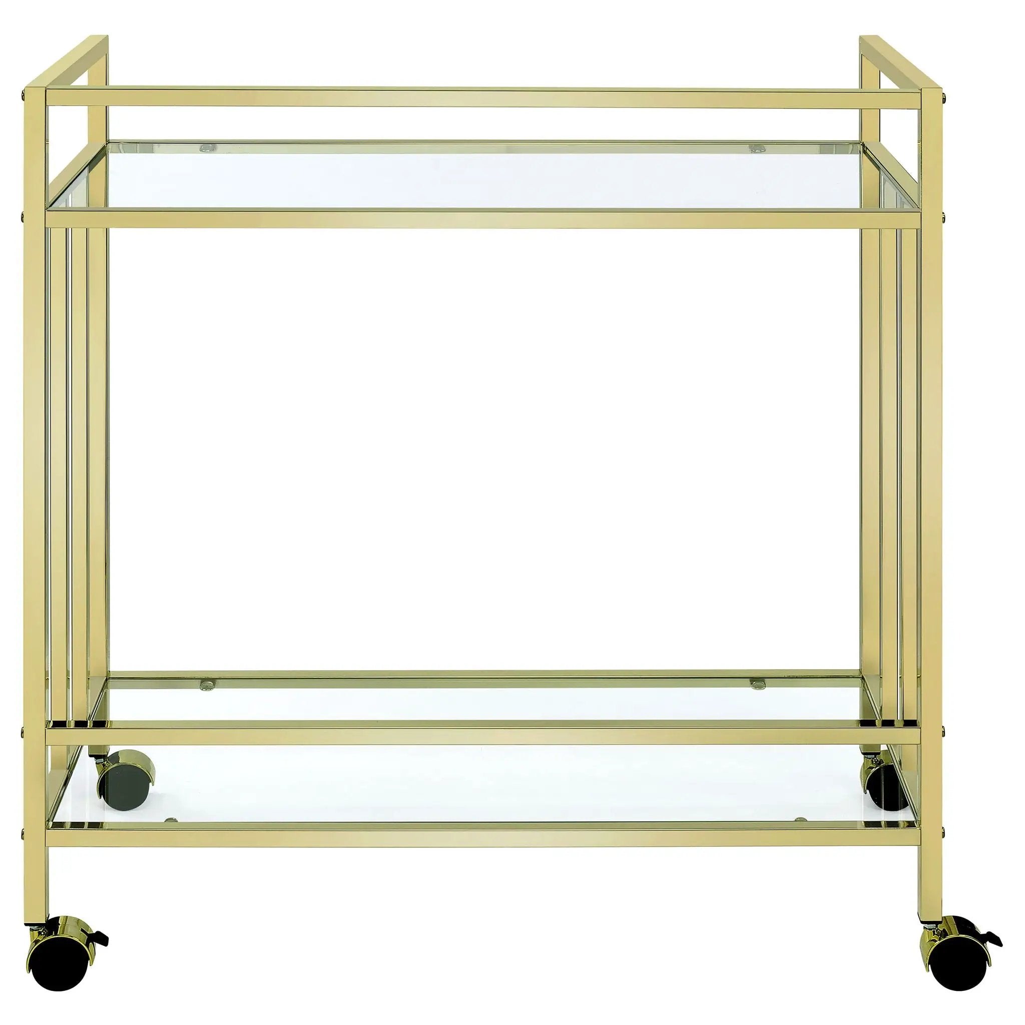 Cara 2-tier Rectangular Glass Shelf Metal Bar Cart Brass by Unique Piece Furniture