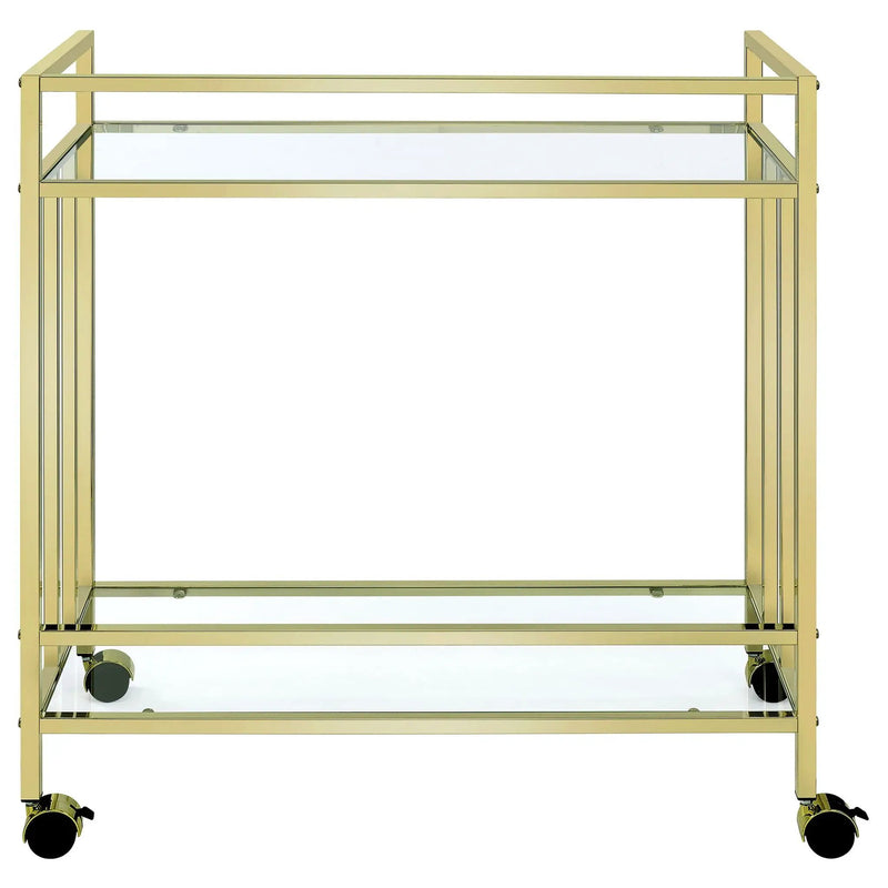 Cara 2-tier Rectangular Glass Shelf Metal Bar Cart Brass by Unique Piece Furniture