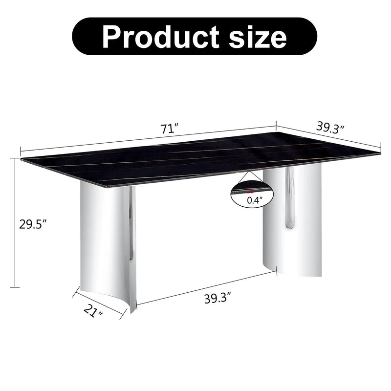Modern Minimalist Dining Table with Imitation Marble Glass Top and Metal Legs by HouseOfZazla