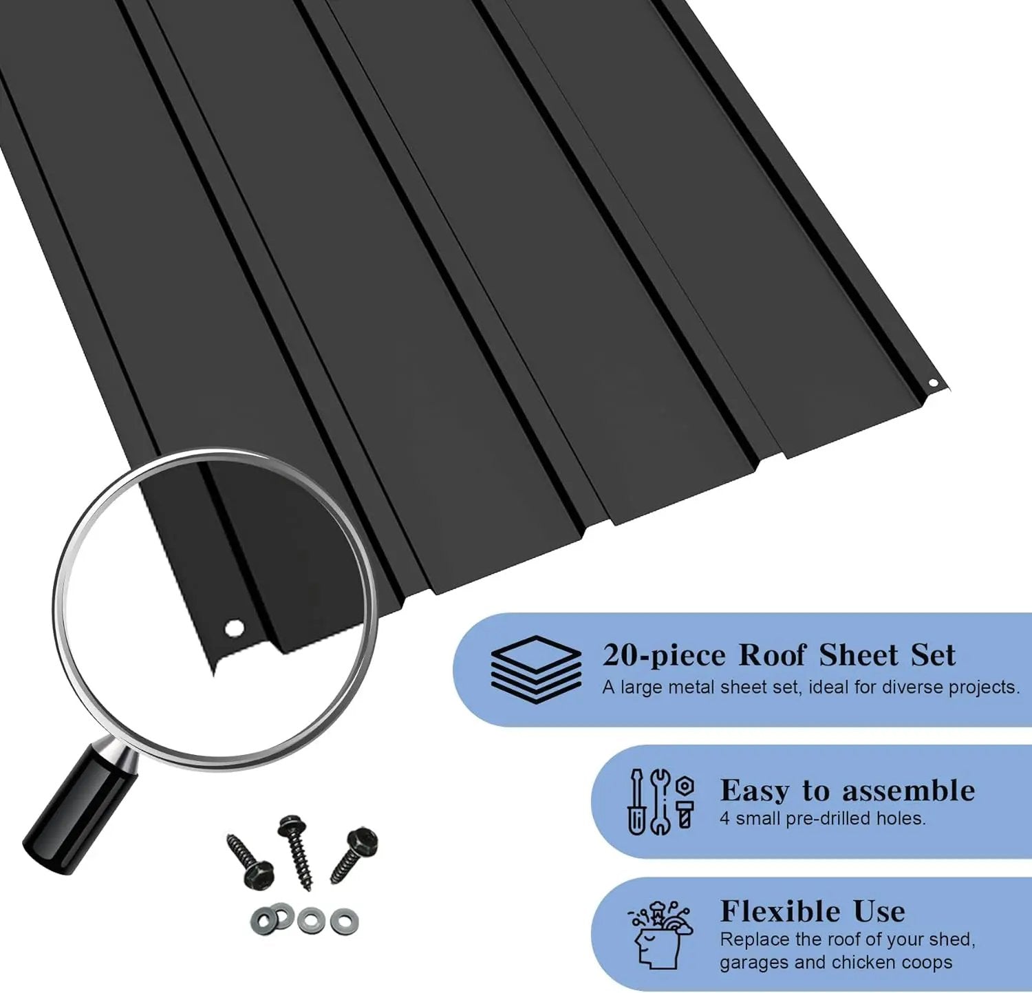 20 PCS Metal Roofing Panels, Galvanized Steel, Waterproof, Heavy Duty by HouseOfZazla