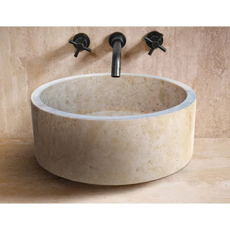 Natural Stone Beige Travertine Vessel Sink Honed (D)16" (H)6" by GobekDesign