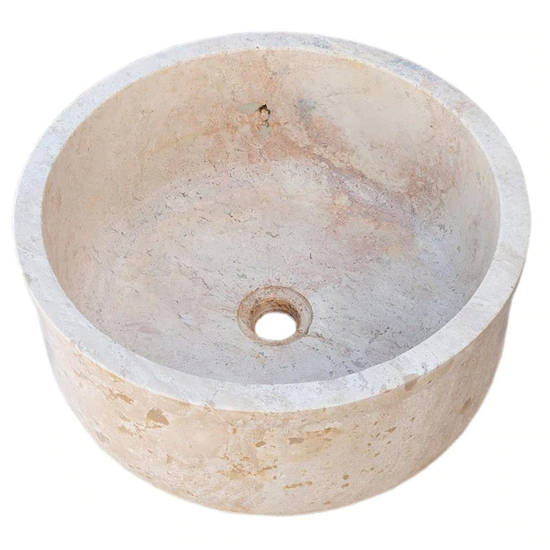 Natural Stone Beige Travertine Self-Rimming Drop-in Vessel Sink Polished (D)16" (H)6.5" by GobekDesign