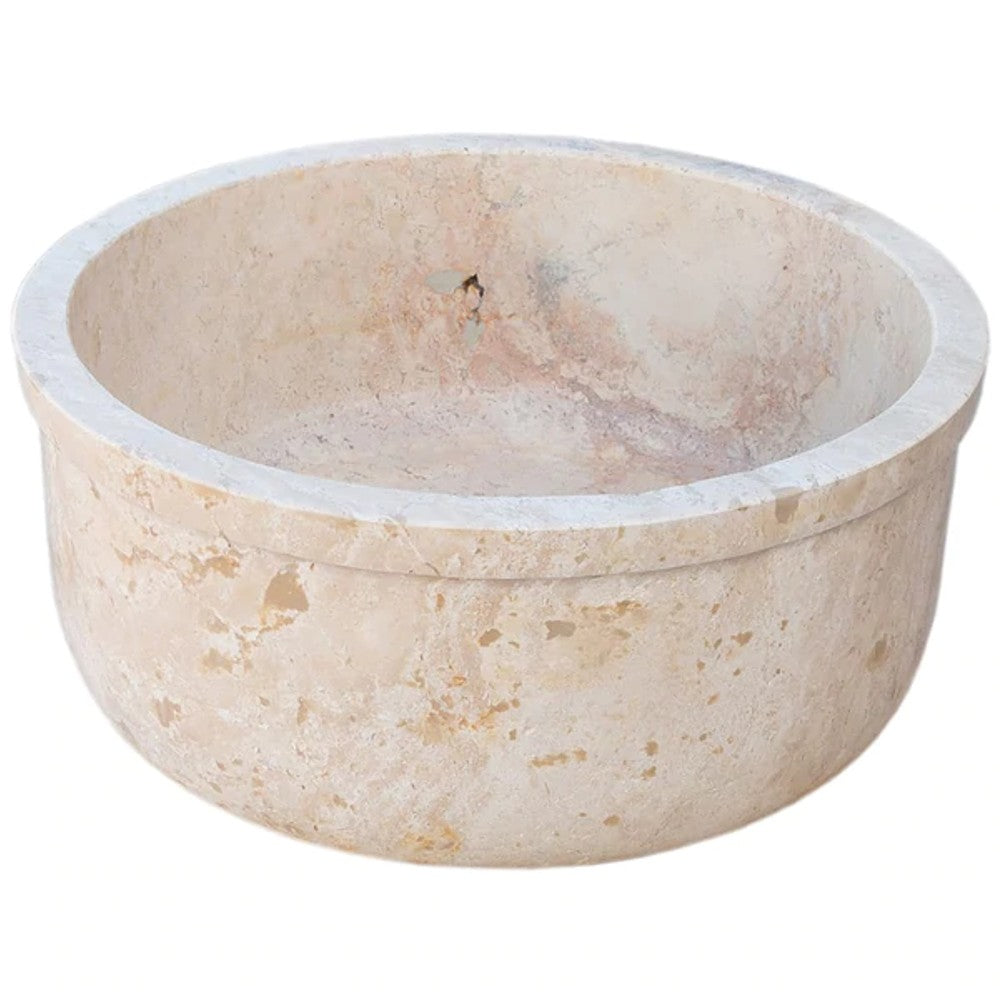 Natural Stone Beige Travertine Self-Rimming Drop-in Vessel Sink Polished (D)16" (H)6.5" by GobekDesign