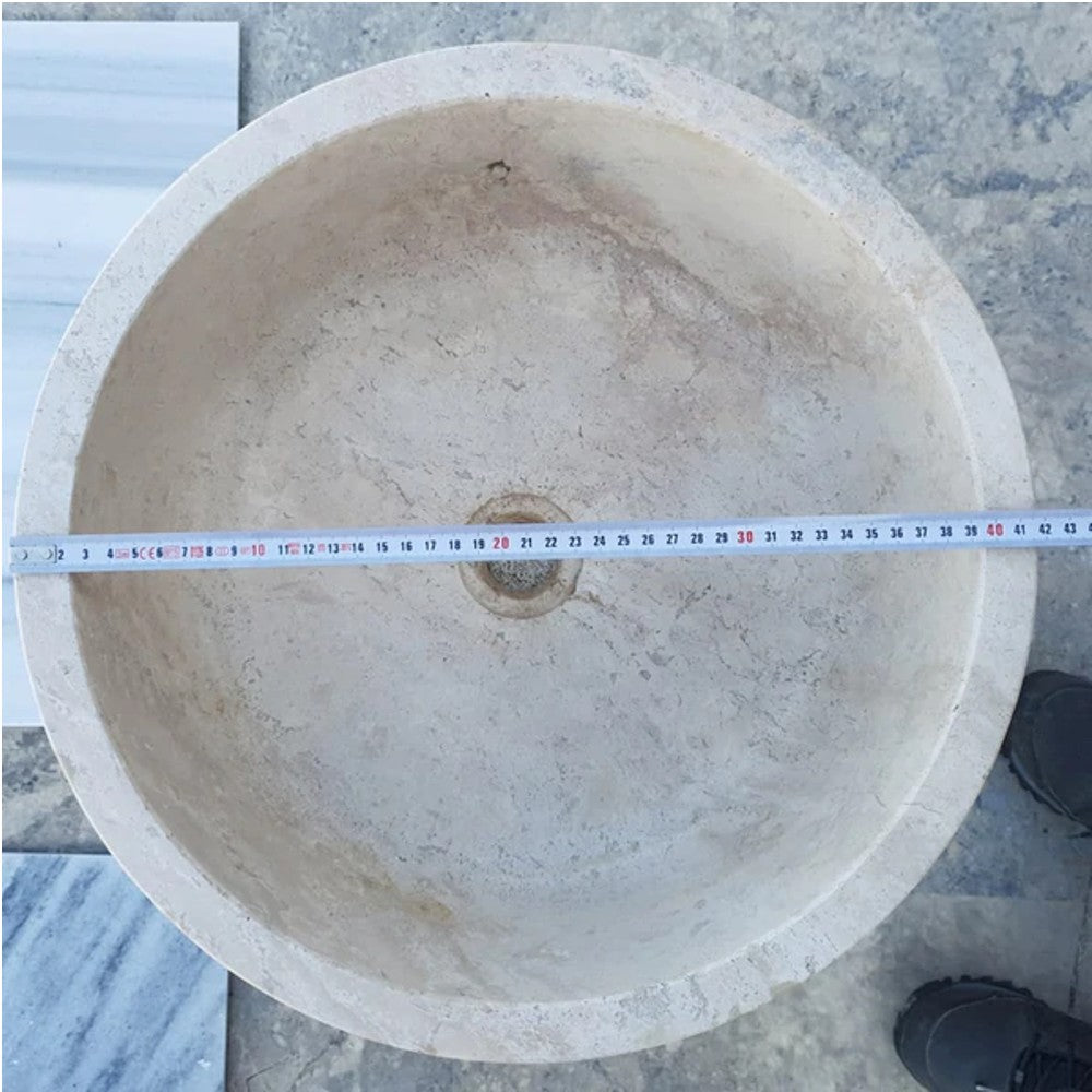Natural Stone Beige Travertine Self-Rimming Drop-in Vessel Sink Polished (D)16" (H)6.5" by GobekDesign
