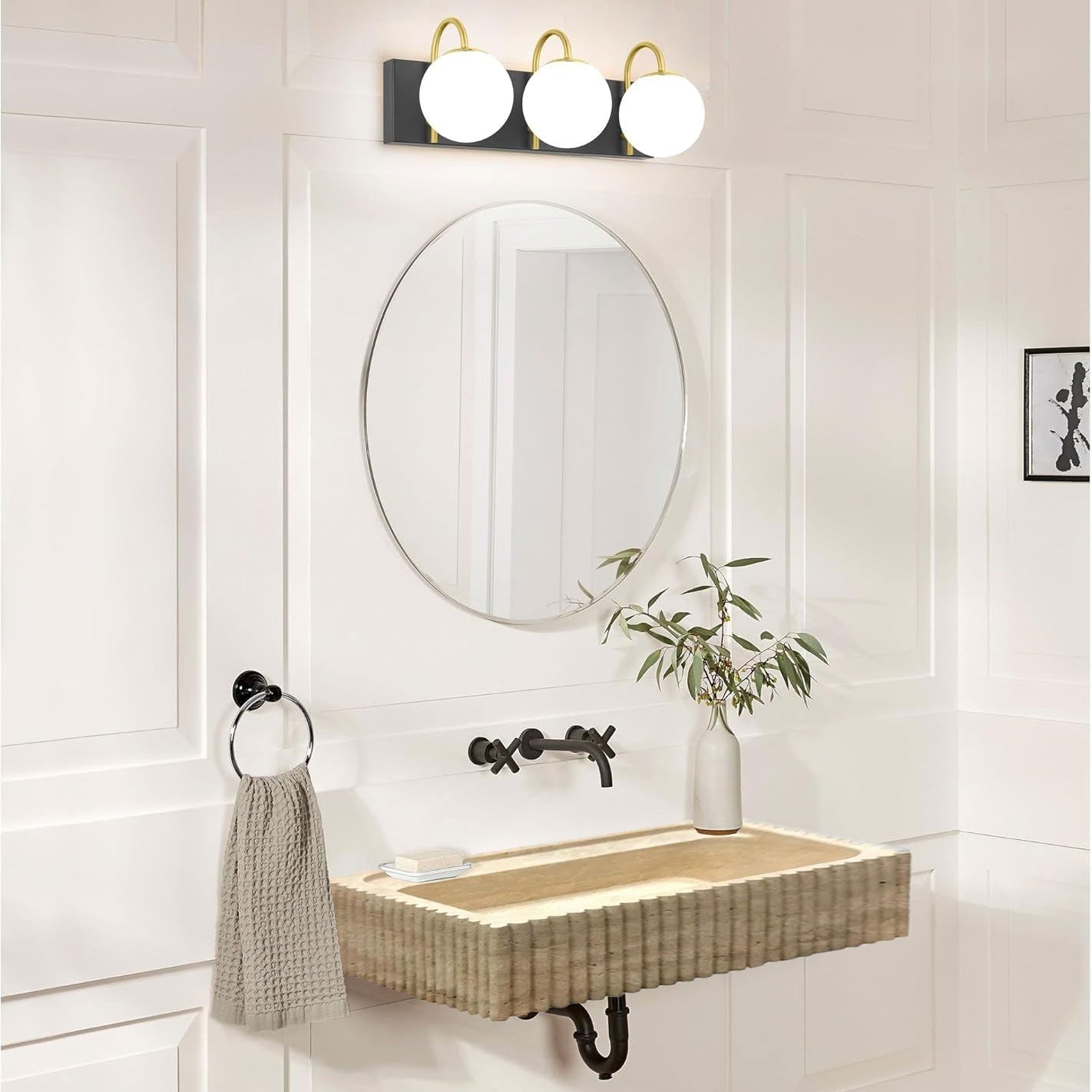 Beige Travertine Rectangular Wall-mount Bathroom Sink Fluted (W)20" (L)24" (H)6" by GobekDesign