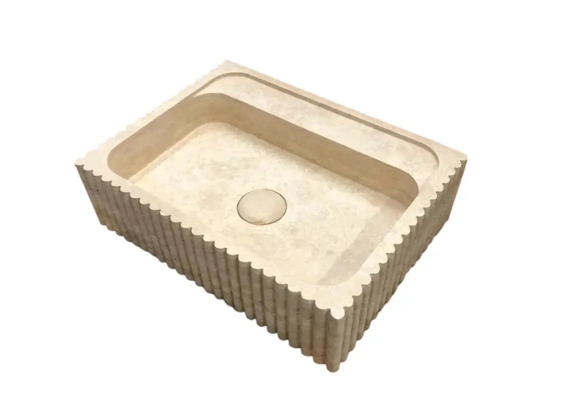 Beige Travertine Rectangular Wall Mount Bathroom Sink 20 x 24 by GobekDesign