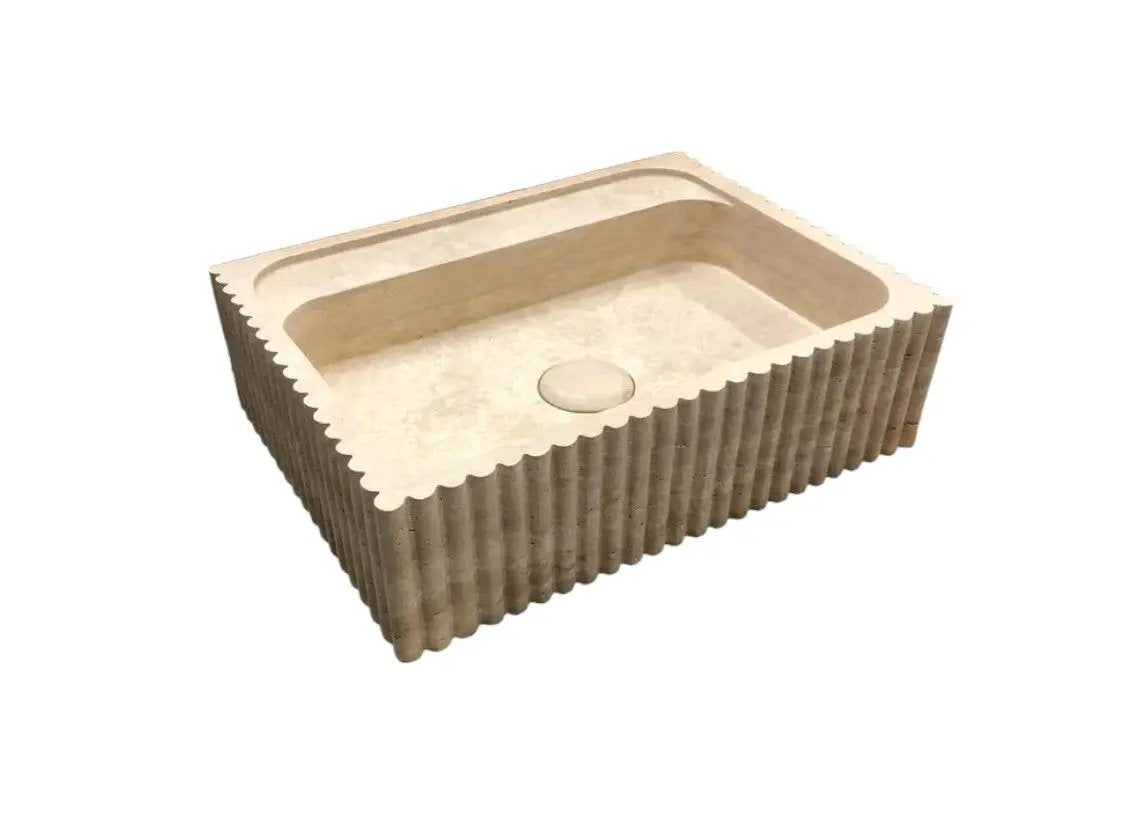 Beige Travertine Rectangular Wall Mount Bathroom Sink 20 x 24 by GobekDesign