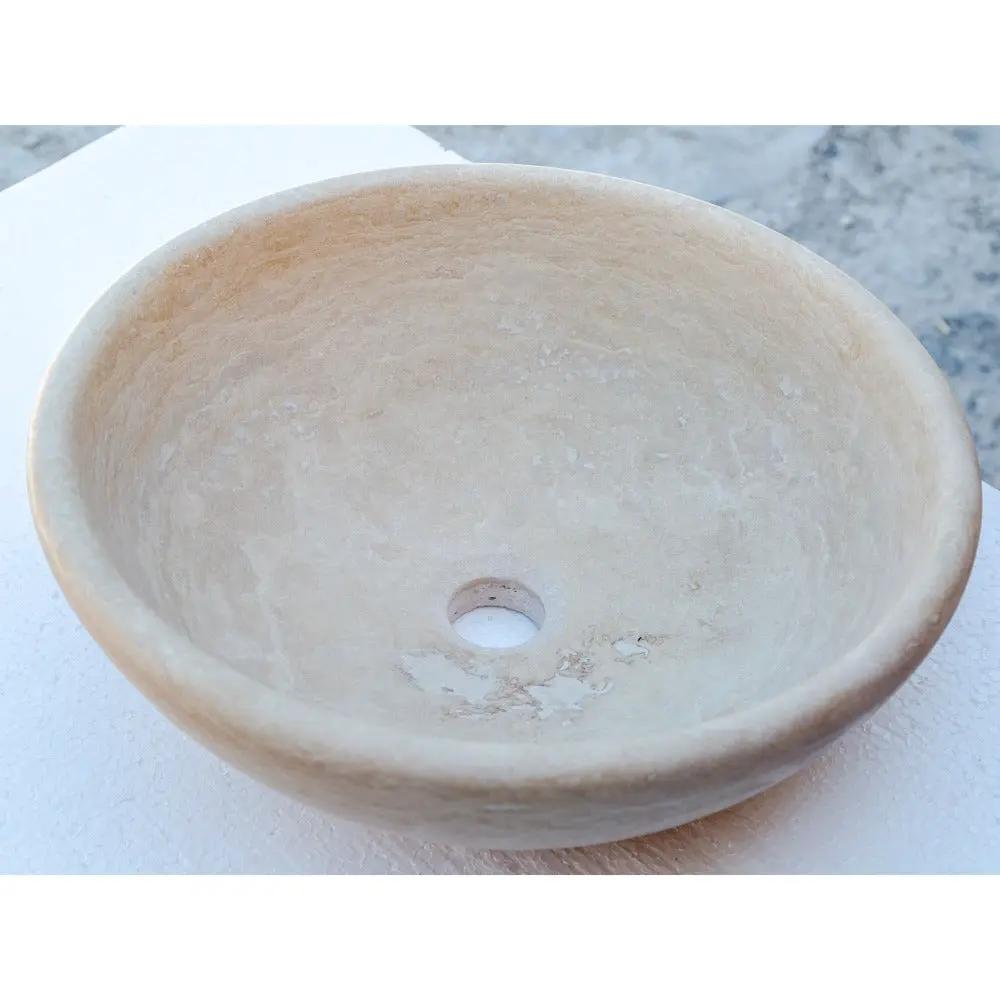 Beige Travertine Natural Stone Vessel Sink - Honed and Filled 16x6 by GobekDesign