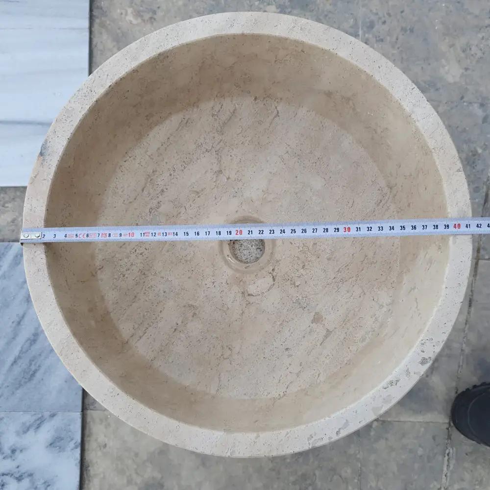 Beige Turkish Travertine Natural Stone Vessel Sink - Honed 16 Inch Diameter 6 Inch by GobekDesign