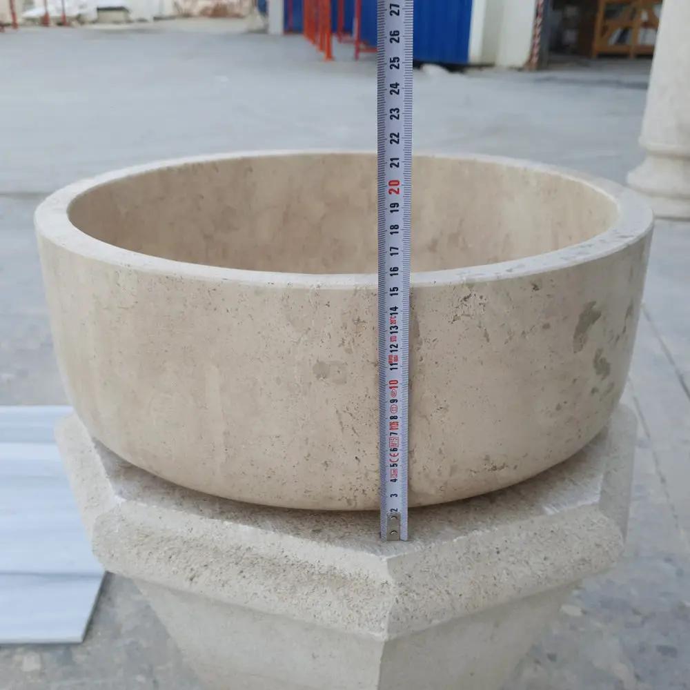 Beige Turkish Travertine Natural Stone Vessel Sink - Honed 16 Inch Diameter 6 Inch by GobekDesign