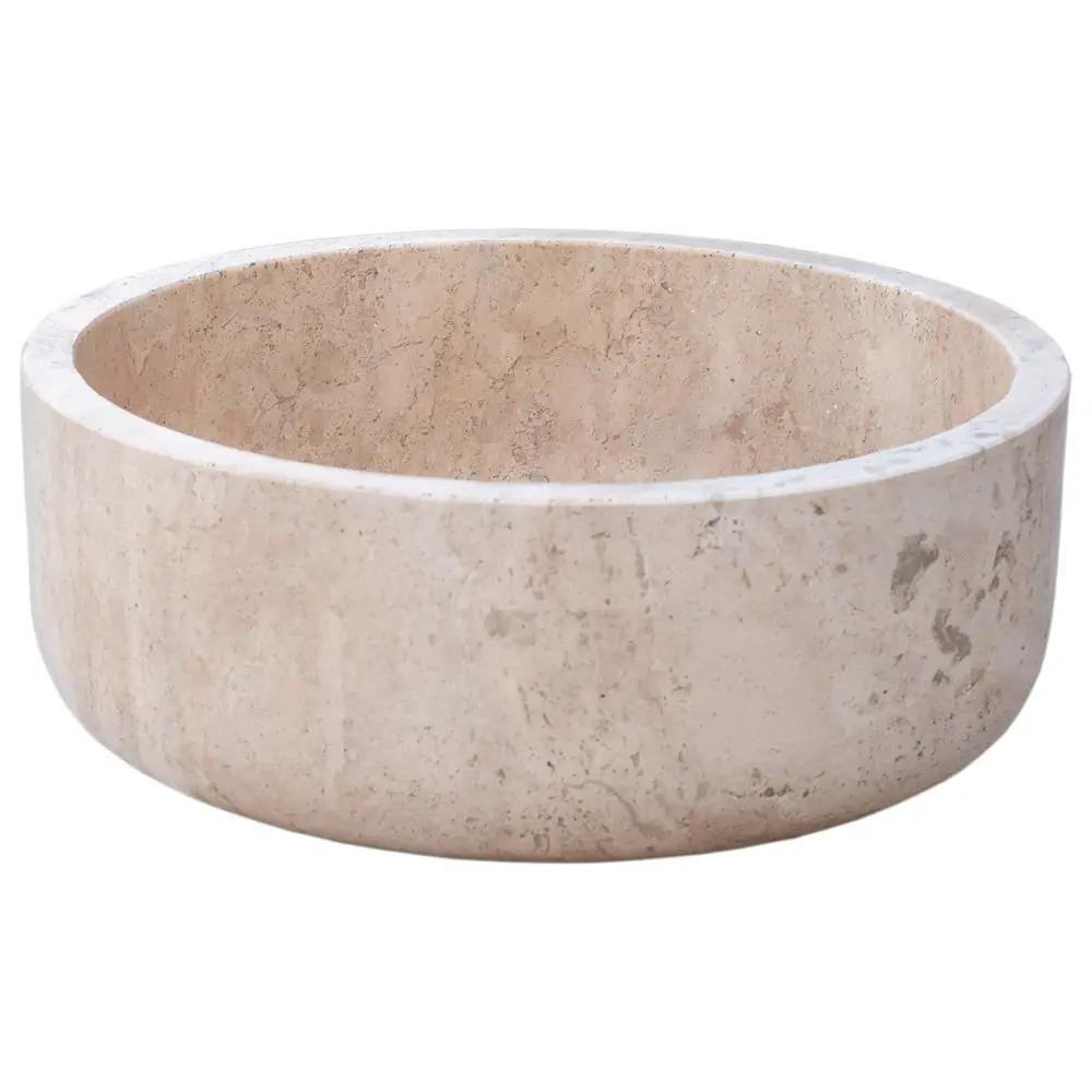 Beige Turkish Travertine Natural Stone Vessel Sink - Honed 16 Inch Diameter 6 Inch by GobekDesign