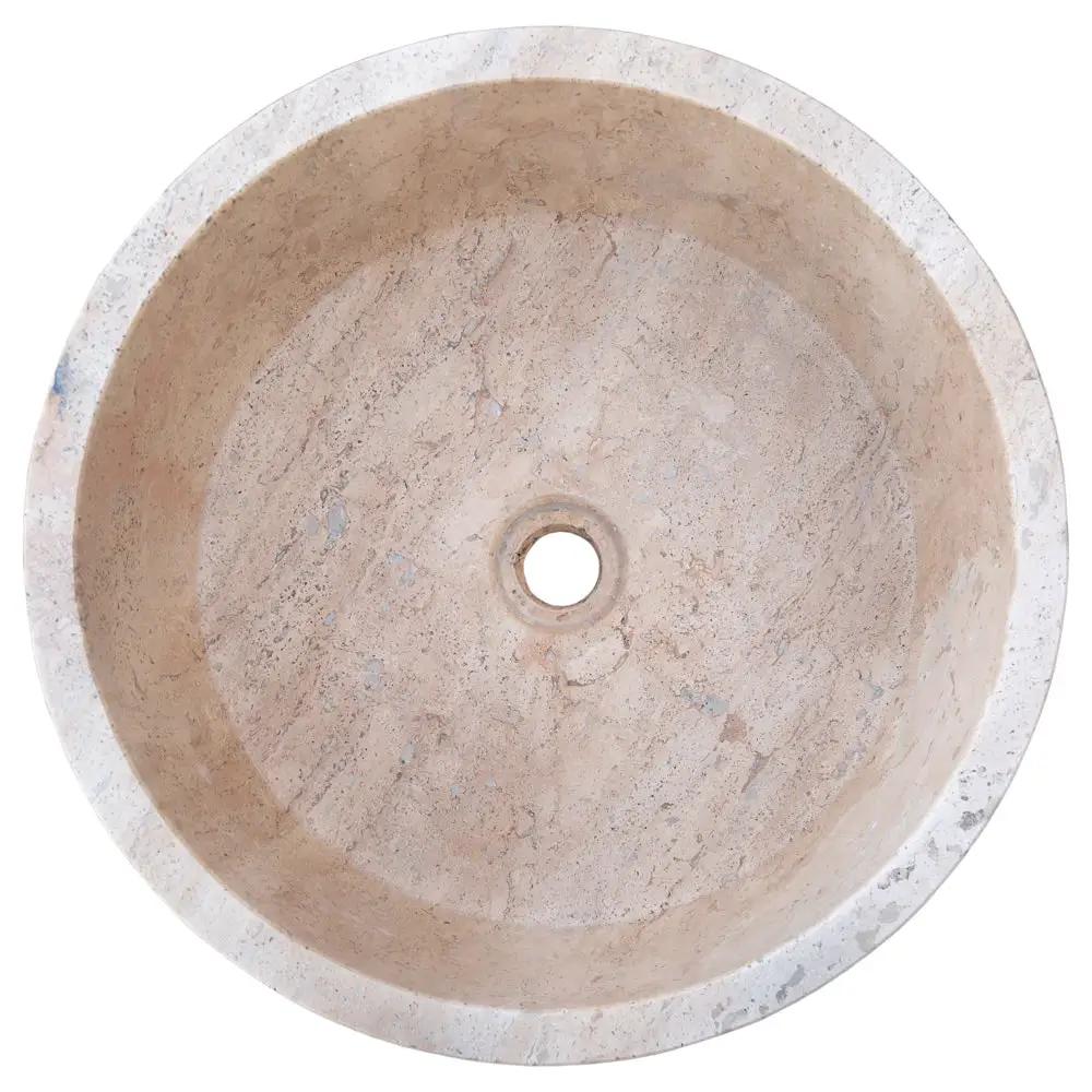 Beige Turkish Travertine Natural Stone Vessel Sink - Honed 16 Inch Diameter 6 Inch by GobekDesign