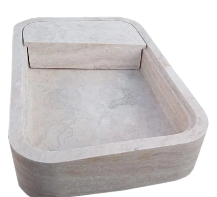 Beige Travertine Rectangular Wall-mount Bathroom Sink Hidden Drain (W)16" (L)24" (H)5" by GobekDesign