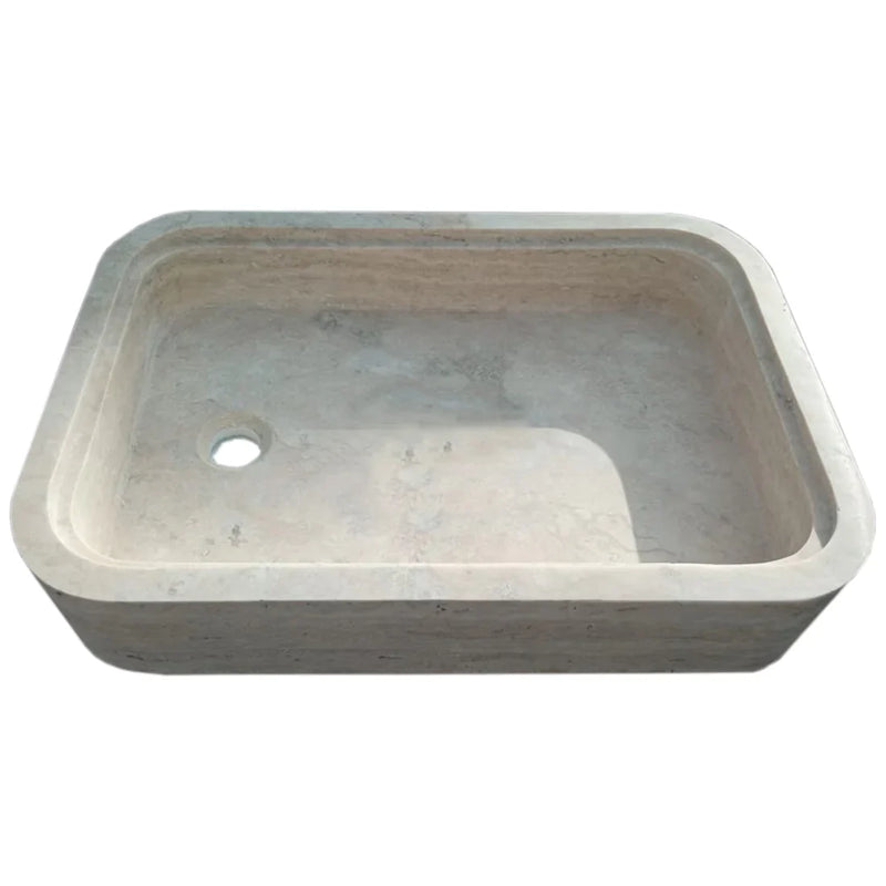 Beige Travertine Rectangular Wall-mount Bathroom Sink Hidden Drain (W)16" (L)24" (H)5" by GobekDesign