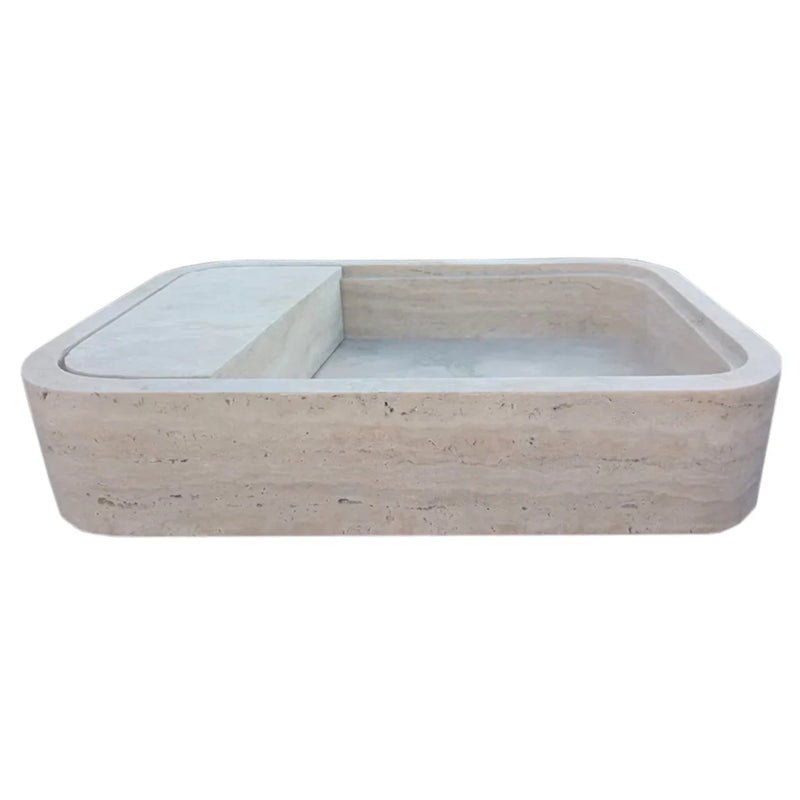 Beige Travertine Rectangular Wall-mount Bathroom Sink Hidden Drain (W)16" (L)24" (H)5" by GobekDesign