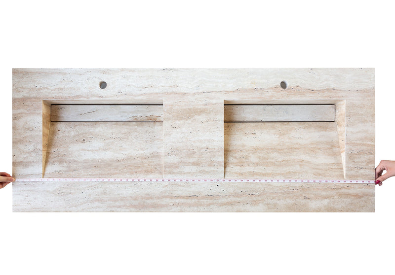Beige Vein-Cut Travertine Double Bathroom Vanity Top Sink - (W)23" (L)60" (H)5.5" by GobekDesign
