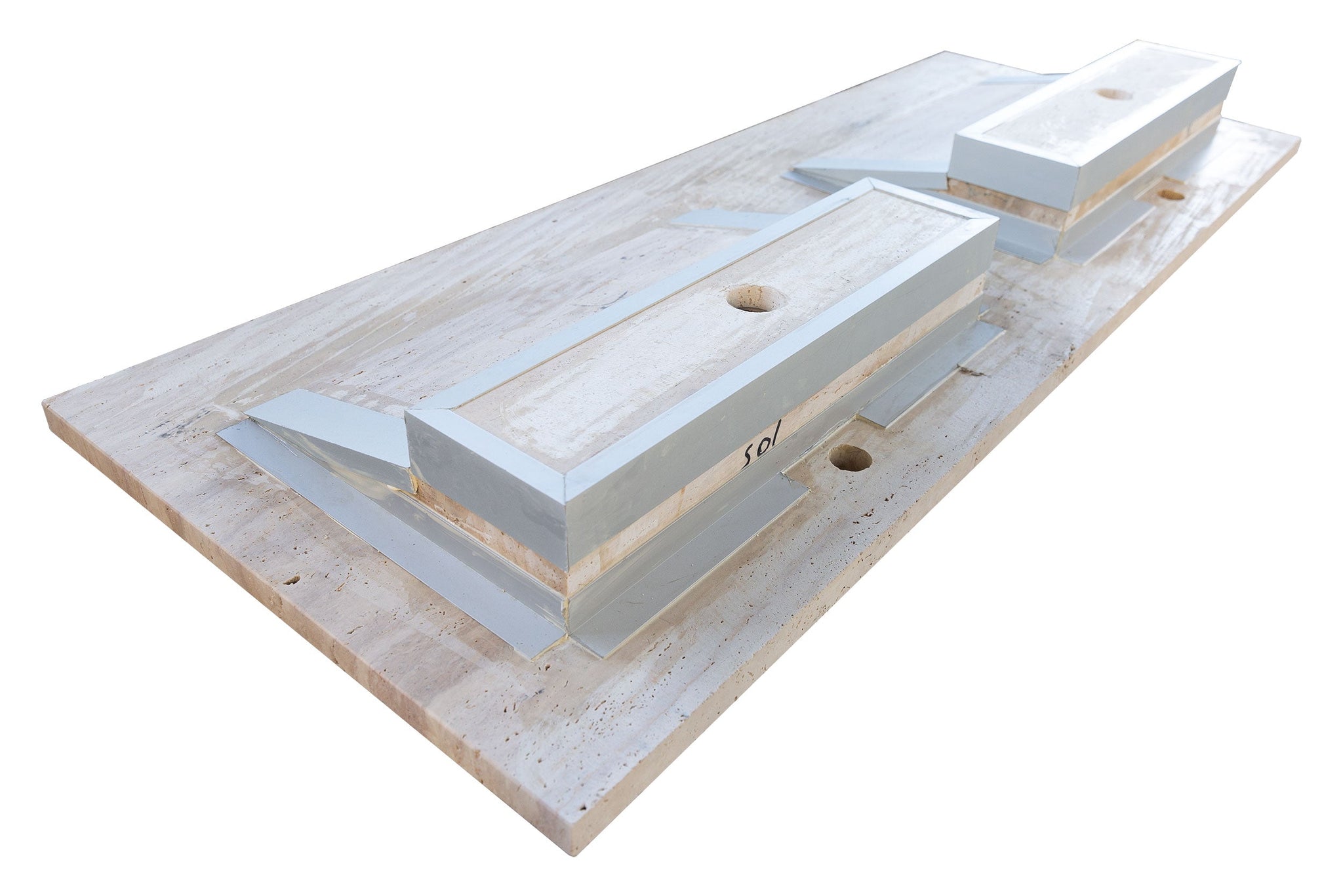 Beige Vein-Cut Travertine Double Bathroom Vanity Top Sink - (W)23" (L)60" (H)5.5" by GobekDesign