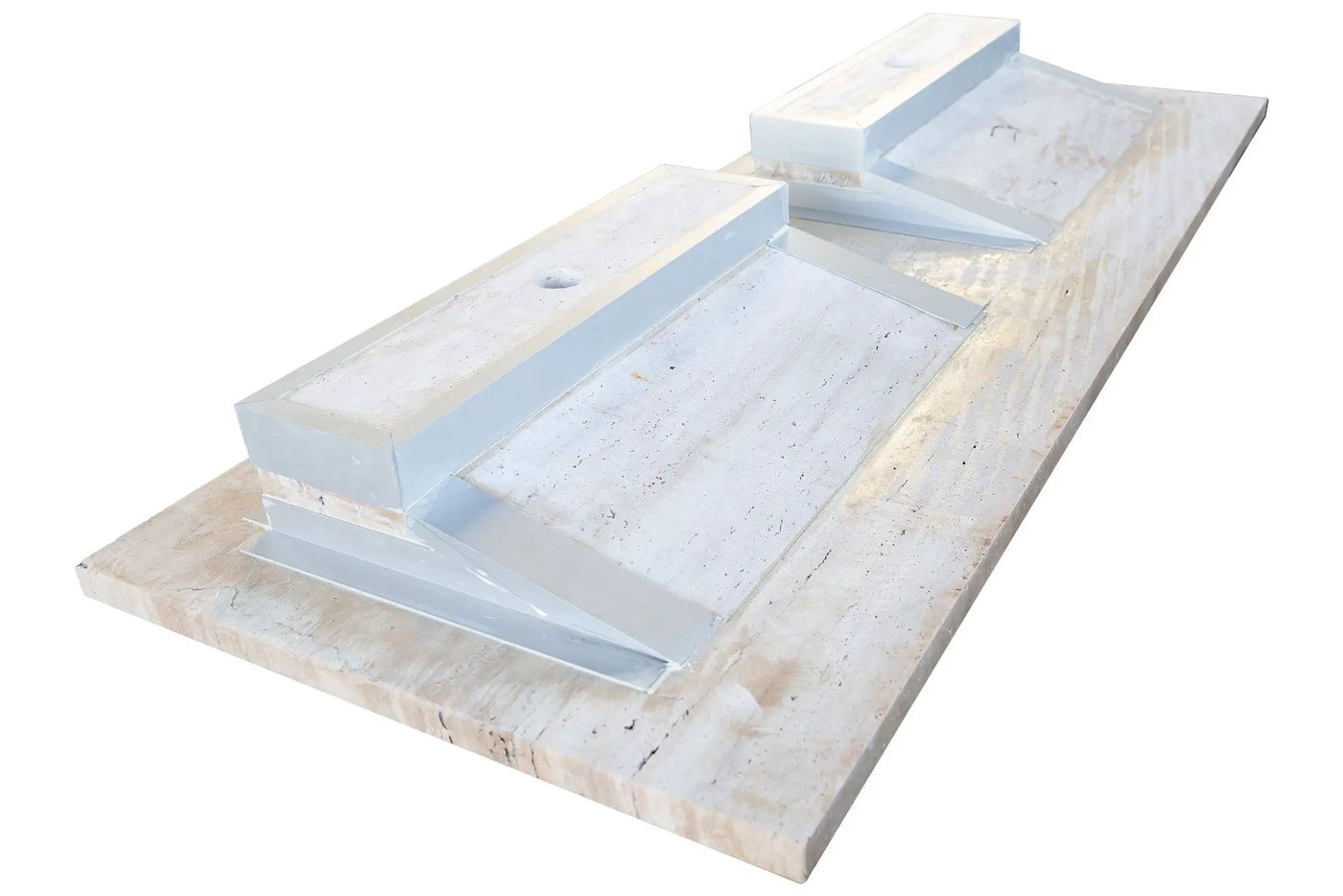 Beige Travertine Vein Cut Double Vanity Bathroom Sink 23 x 60 Turkish Handcrafted by GobekDesign