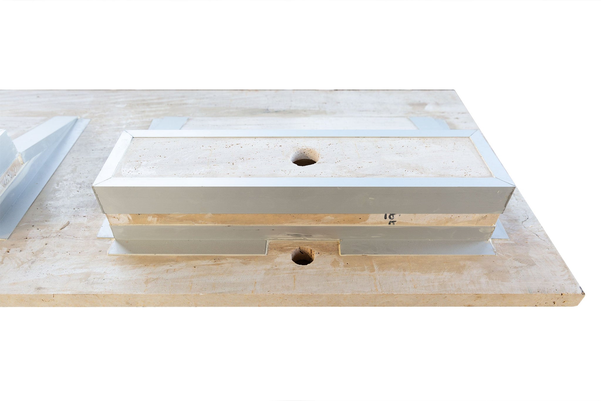 Beige Vein-Cut Travertine Double Bathroom Vanity Top Sink - (W)23" (L)60" (H)5.5" by GobekDesign