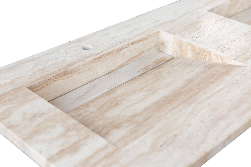 Beige Vein-Cut Travertine Double Bathroom Vanity Top Sink - (W)23" (L)60" (H)5.5" by GobekDesign