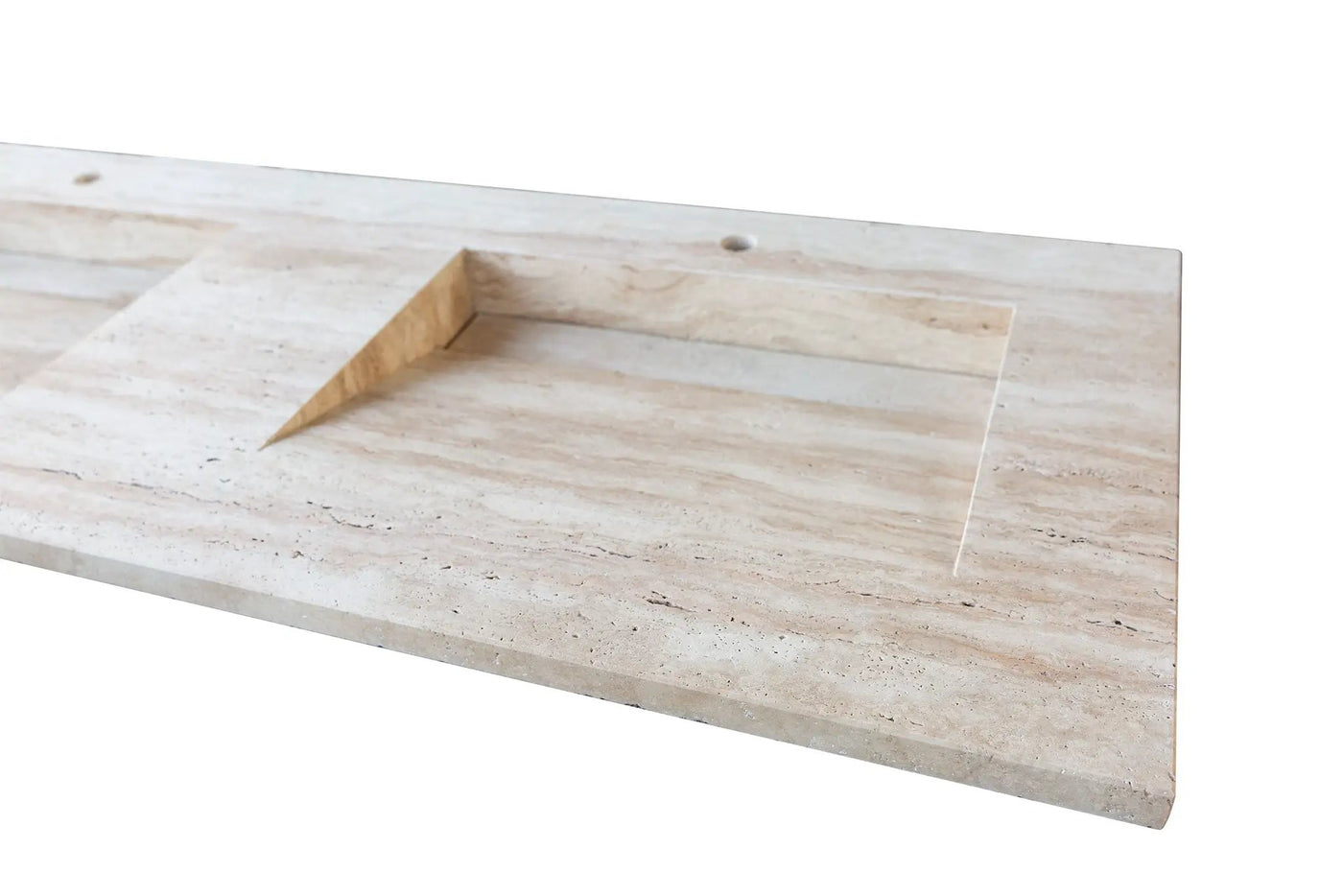 Beige Travertine Vein Cut Double Vanity Bathroom Sink 23 x 60 Turkish Handcrafted by GobekDesign