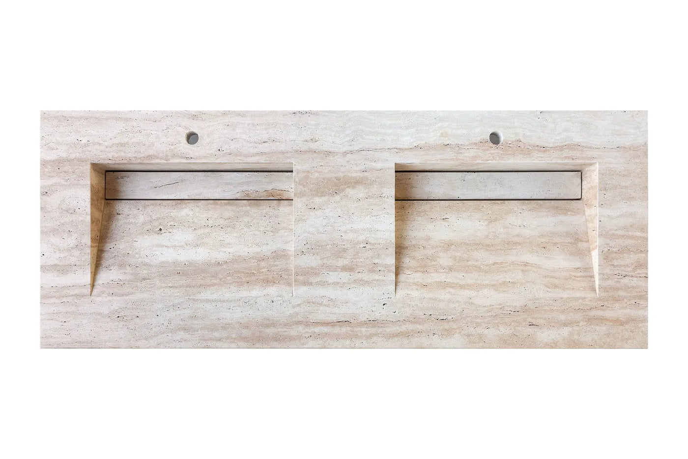 Beige Travertine Vein Cut Double Vanity Bathroom Sink 23 x 60 Turkish Handcrafted by GobekDesign