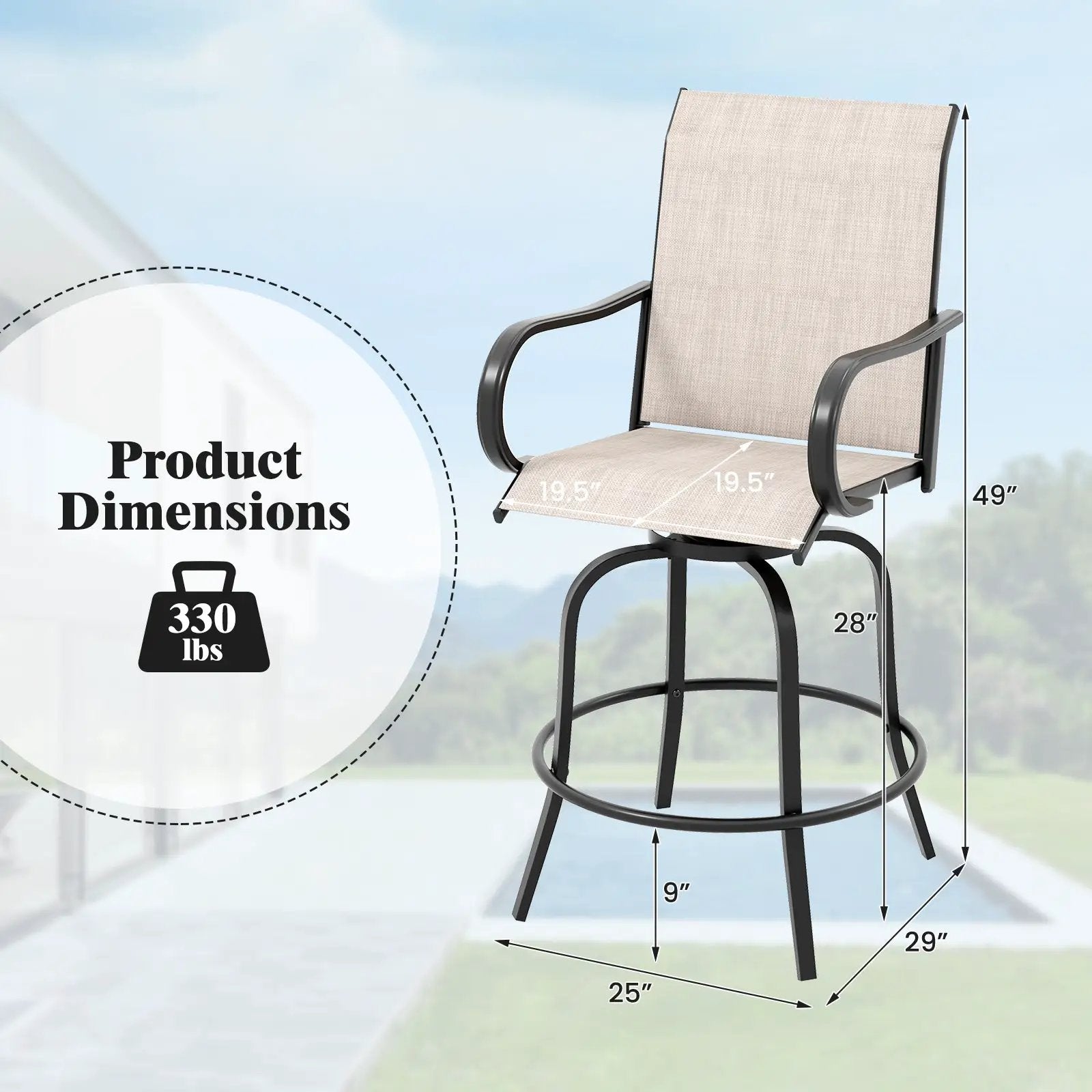 2 Pieces 360 Rotating Bar Stool Set with Armrests for Patio by DirectDeals