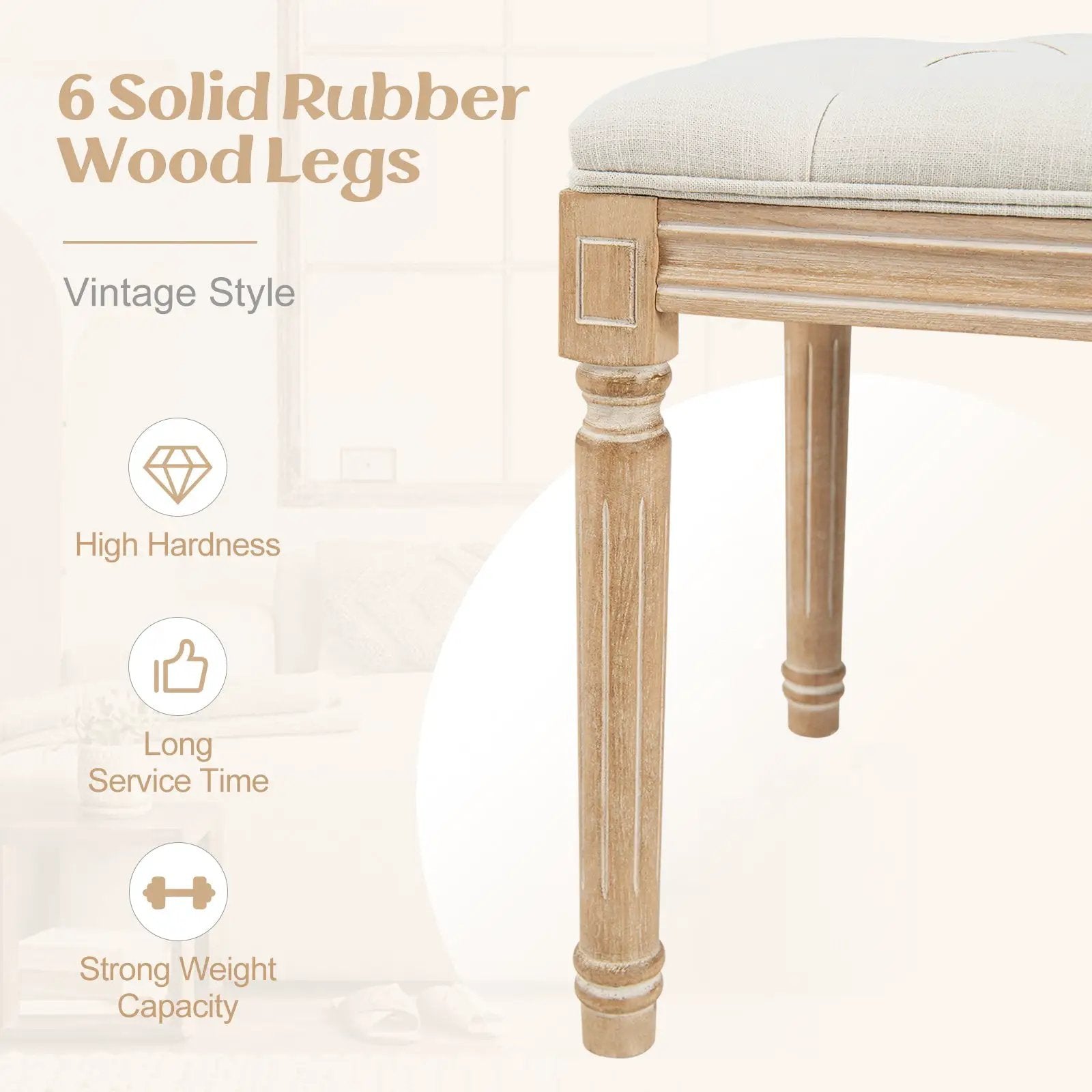 French Vintage Entryway Bench 47 Inch Upholstered Dining Bench by DirectDeals