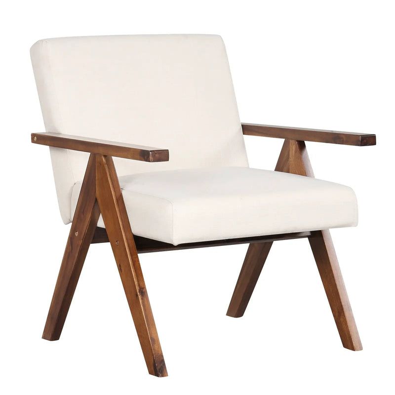 Modern Accent Chair Linen Fabric Armchair with Solid Acacia Wood Frame by DirectDeals