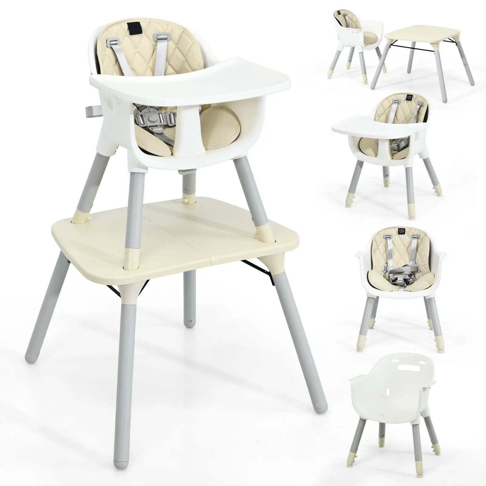 4-in-1 Baby Convertible Toddler Table Chair Set with PU Cushion by DirectDeals