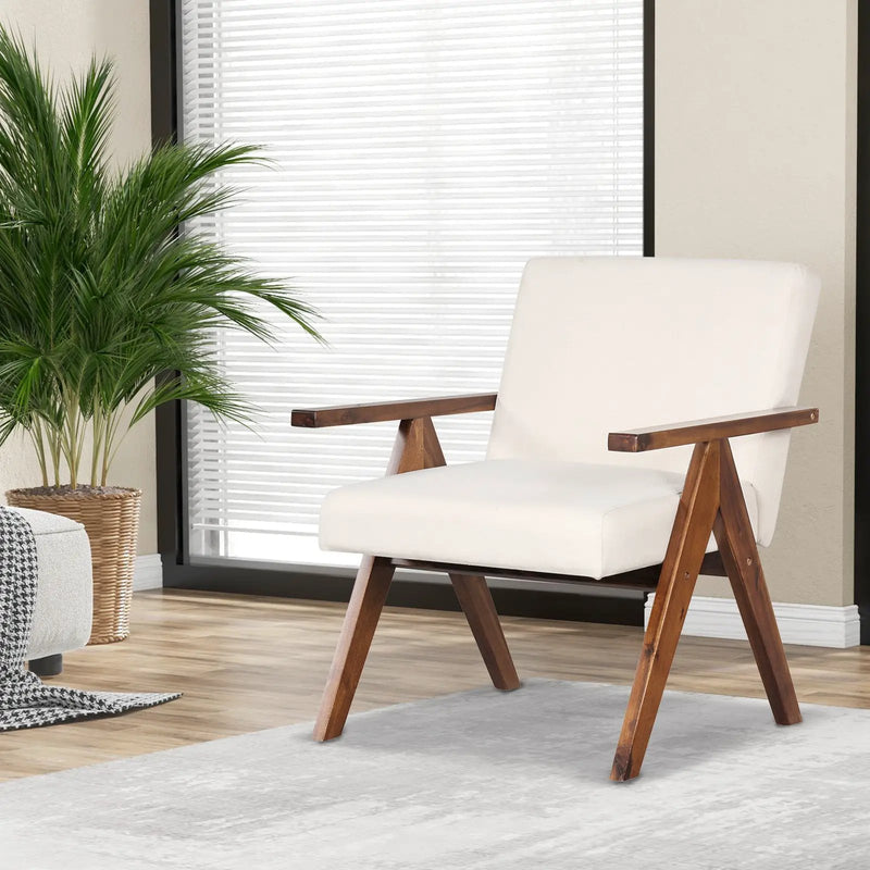 Modern Accent Chair Linen Fabric Armchair with Solid Acacia Wood Frame by DirectDeals