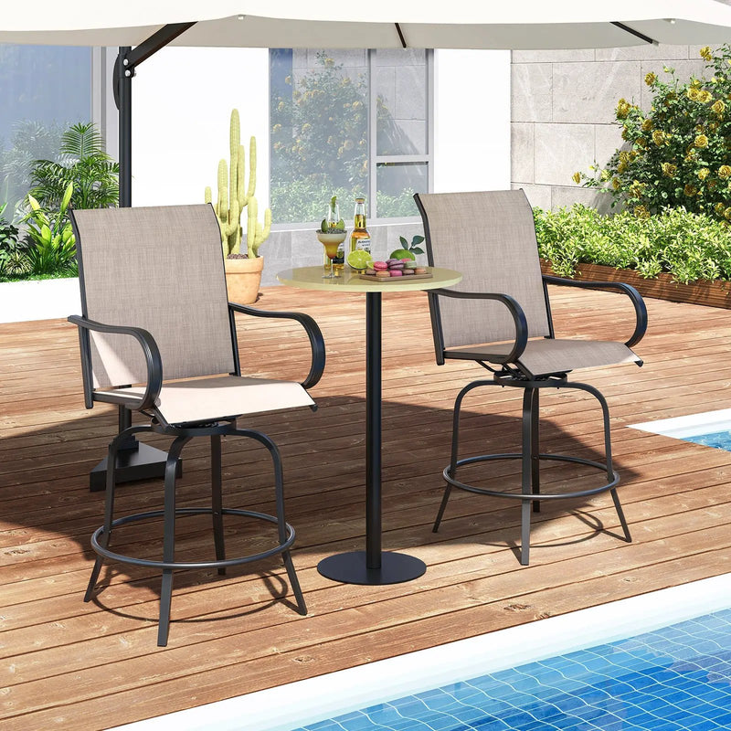 2 Pieces 360 Rotating Bar Stool Set with Armrests for Patio by DirectDeals