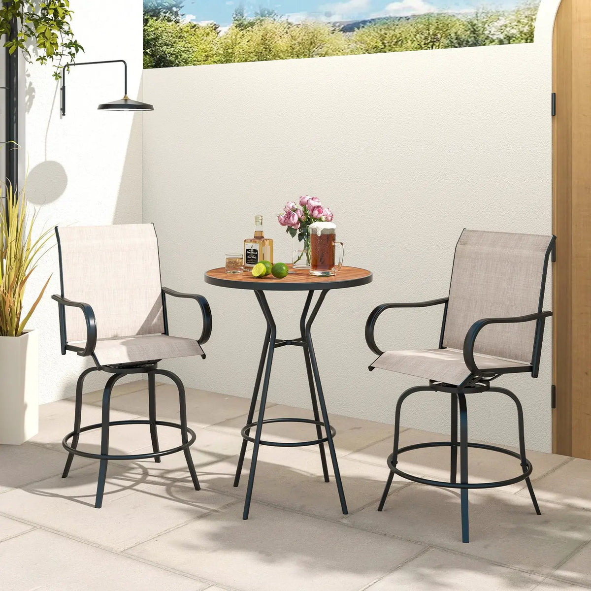 2 Pieces 360 Rotating Bar Stool Set with Armrests for Patio, photo 6 of 32