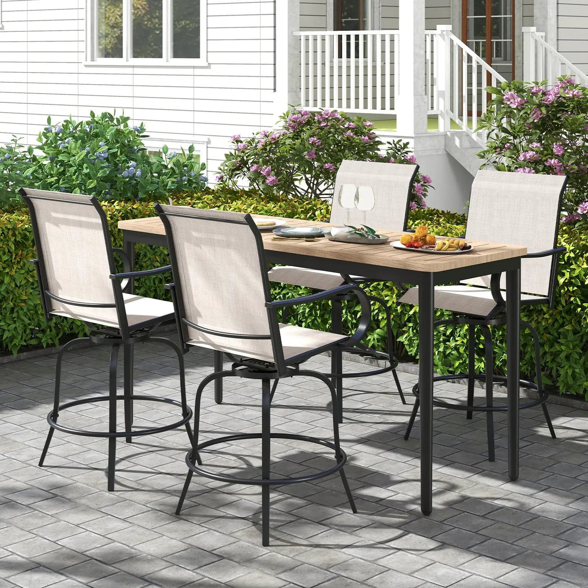 2 Pieces 360 Rotating Bar Stool Set with Armrests for Patio, photo 25 of 32