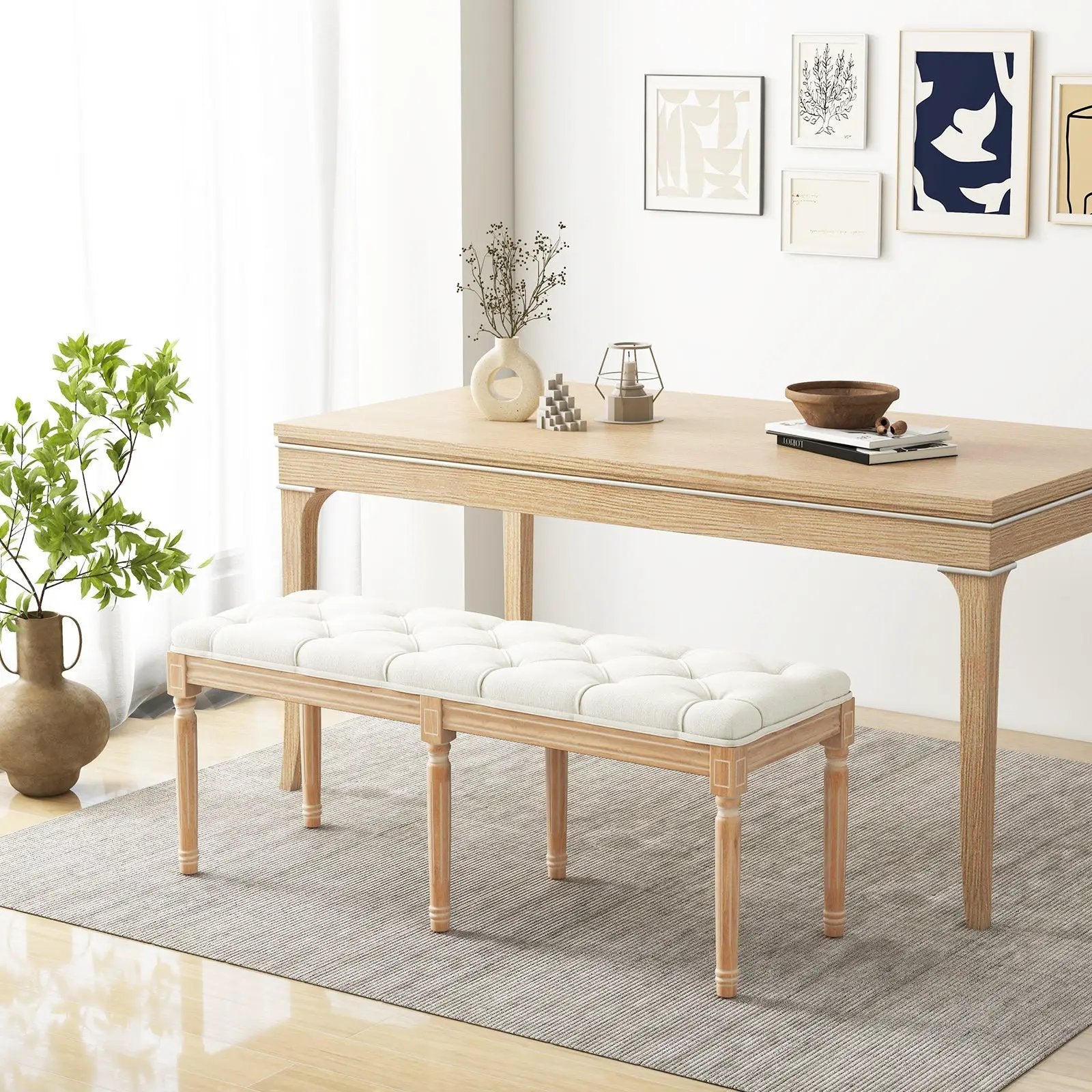 French Vintage Entryway Bench 47 Inch Upholstered Dining Bench by DirectDeals